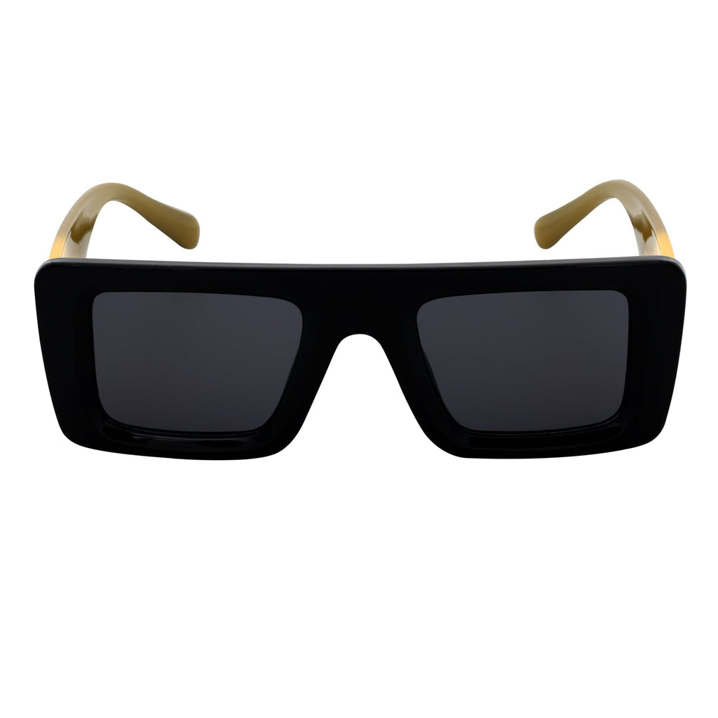 OFFSET - Two-Tone 90s Retro Mod Thick Rectangle Sunglasses Black-Yellow Smoke