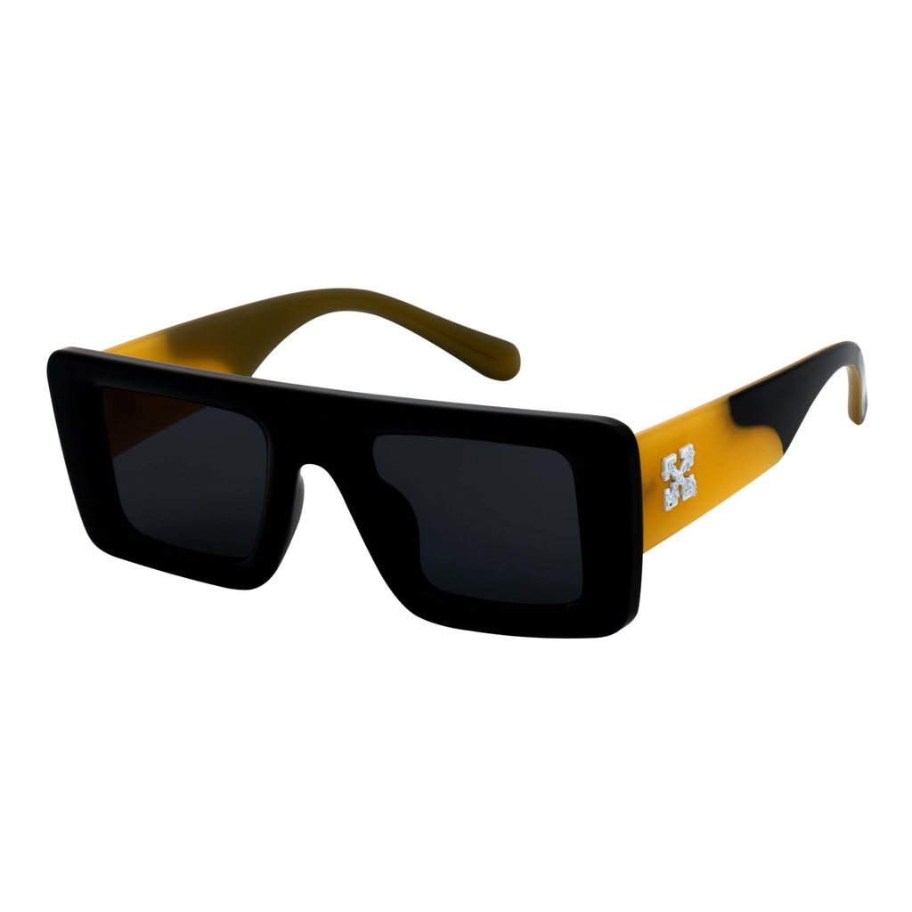 OFFSET - Two-Tone 90s Retro Mod Thick Rectangle Sunglasses Black-Yellow Smoke