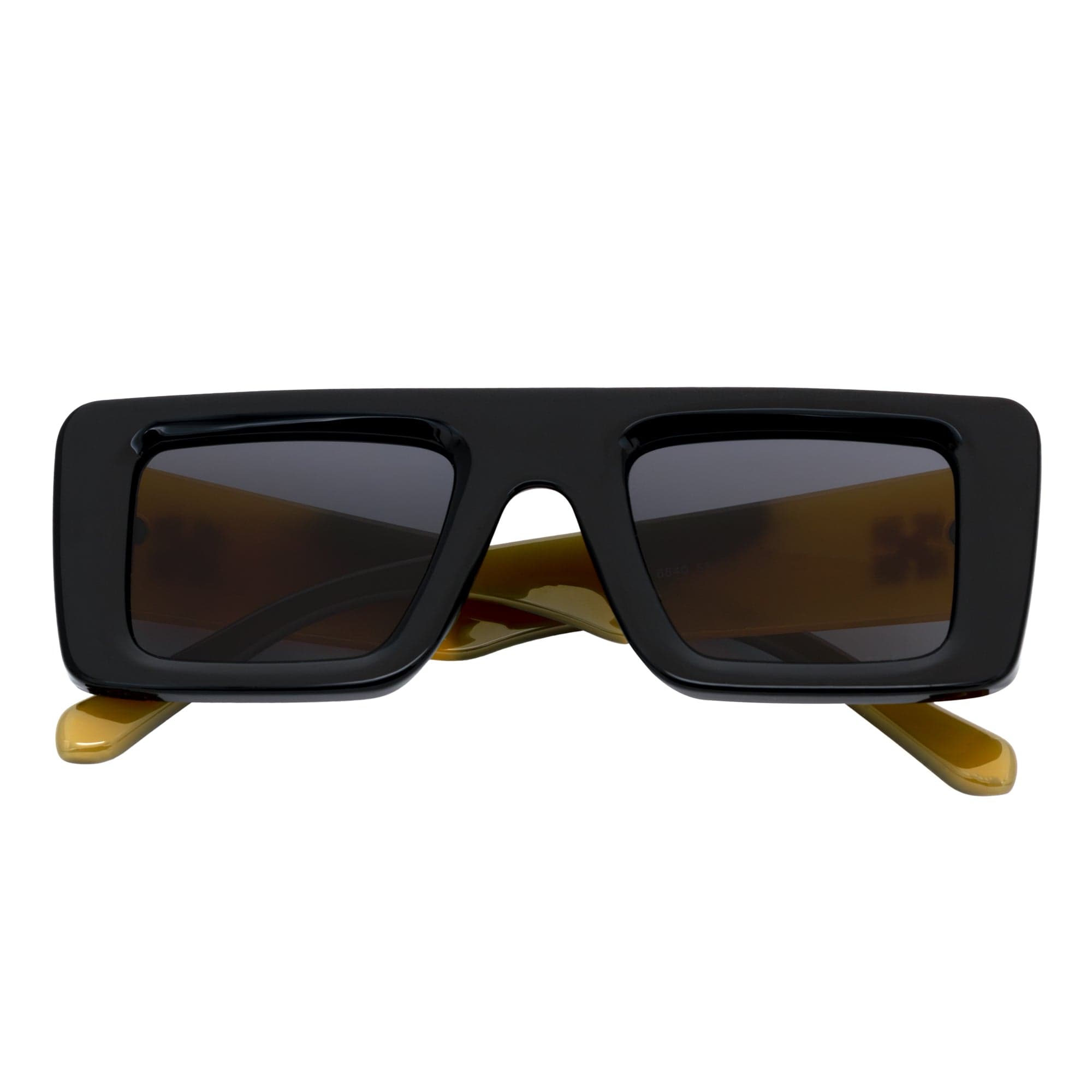 OFFSET - Two-Tone 90s Retro Mod Thick Rectangle Sunglasses Black-Yellow Smoke
