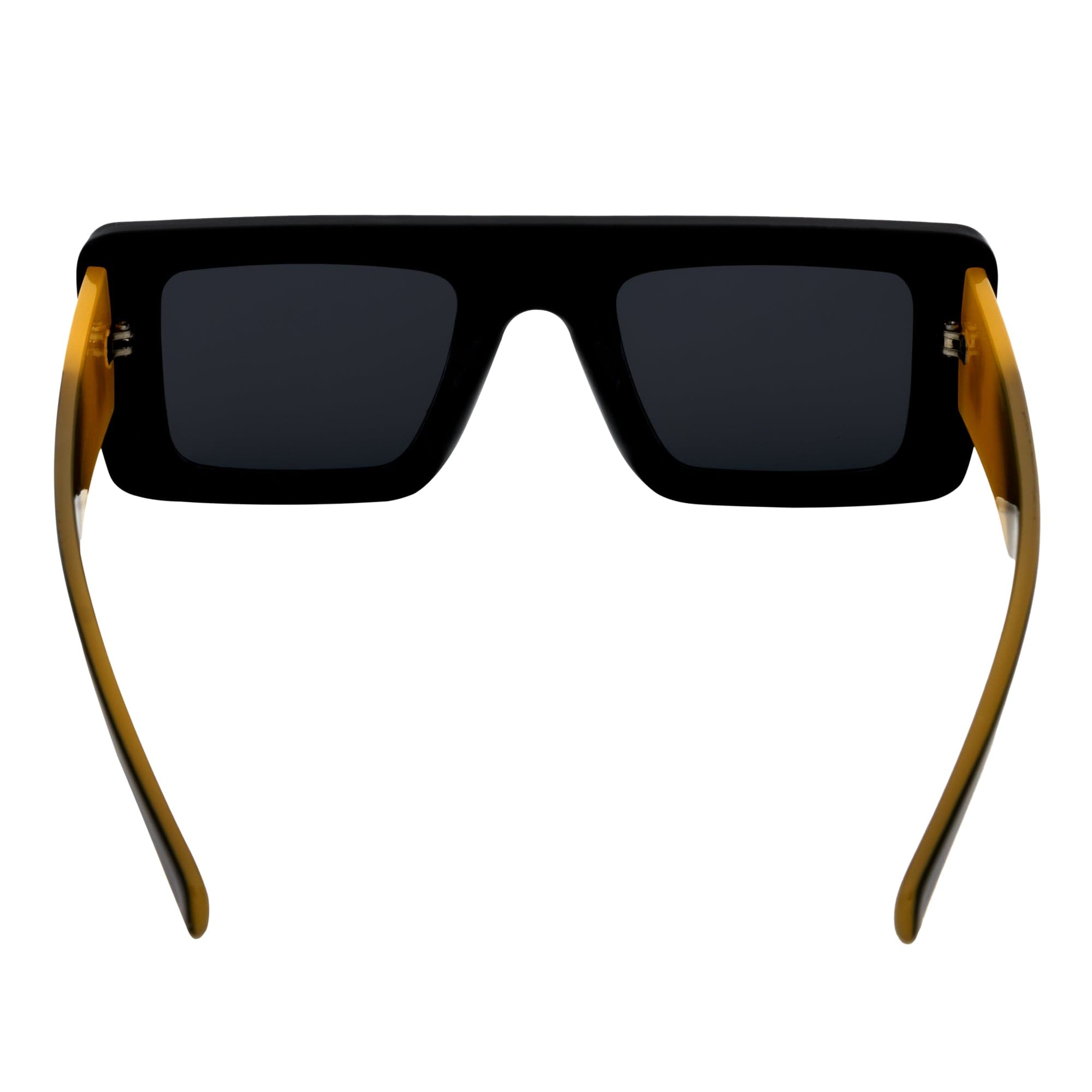 OFFSET - Two-Tone 90s Retro Mod Thick Rectangle Sunglasses Black-Yellow Smoke