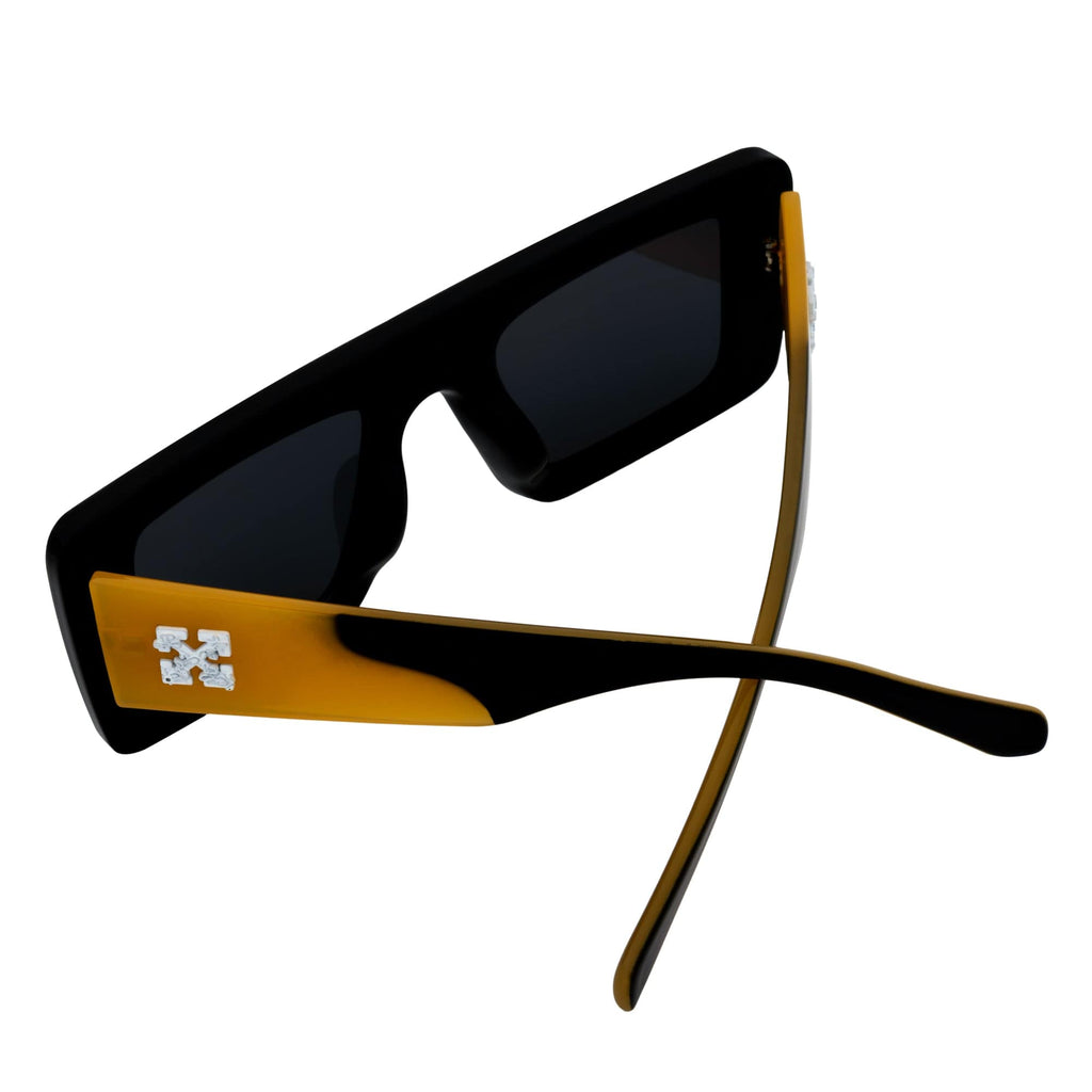 OFFSET - Two-Tone 90s Retro Mod Thick Rectangle Sunglasses Black-Yellow Smoke