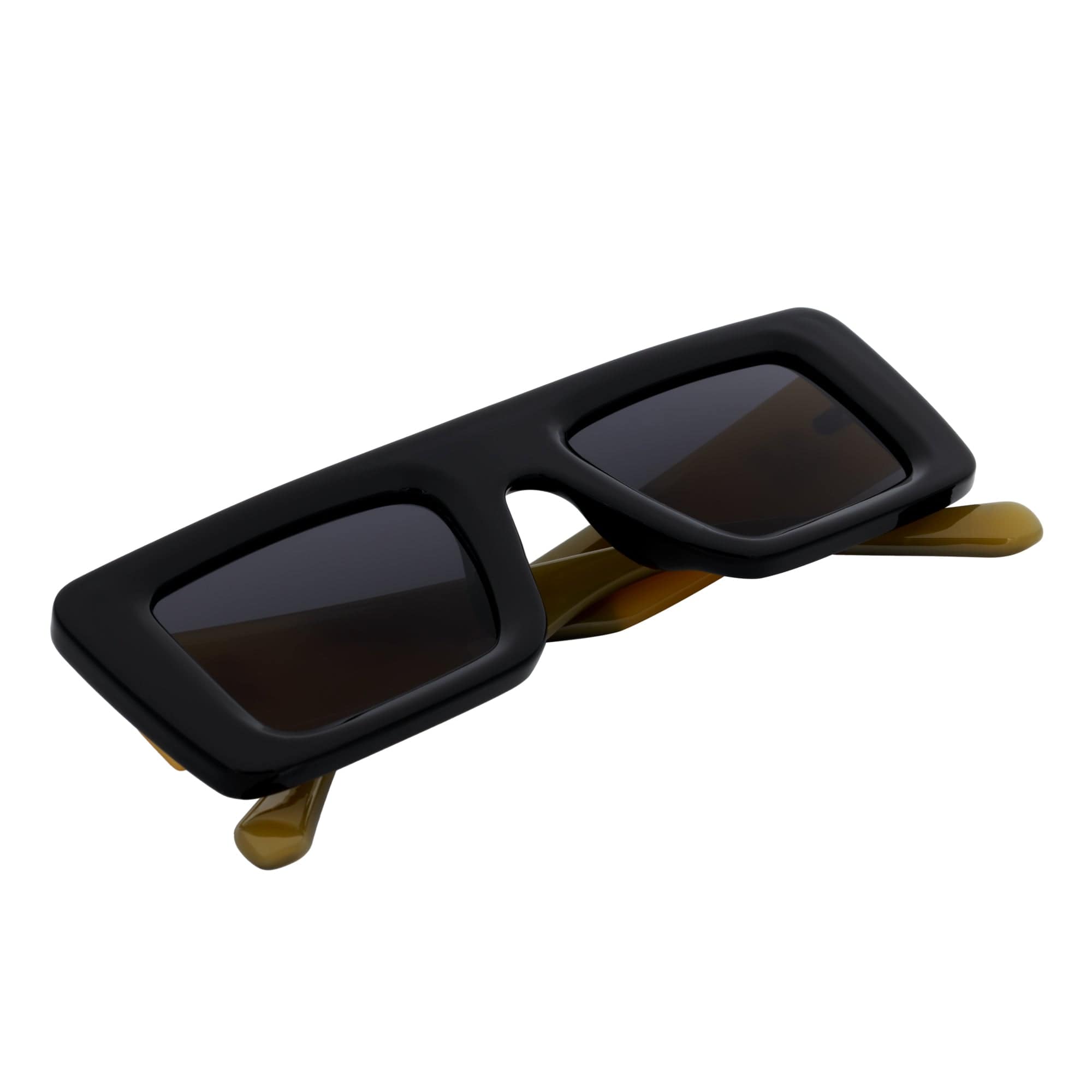 OFFSET - Two-Tone 90s Retro Mod Thick Rectangle Sunglasses Black-Yellow Smoke