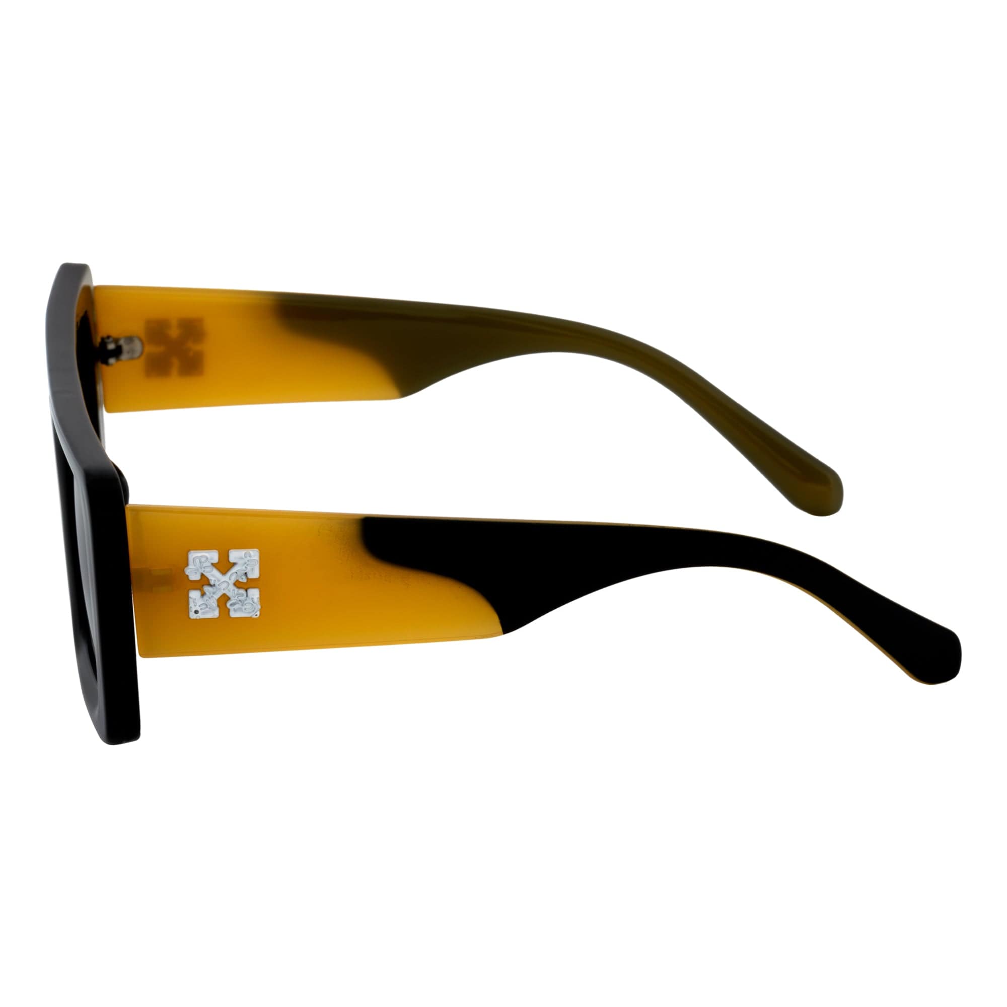 OFFSET - Two-Tone 90s Retro Mod Thick Rectangle Sunglasses Black-Yellow Smoke