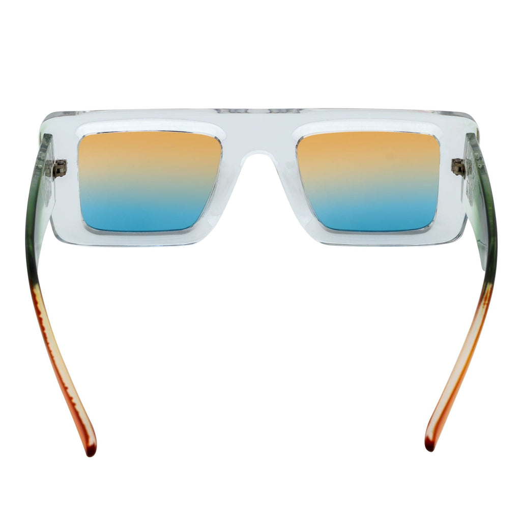 OFFSET - Two-Tone 90s Retro Thick Rectangle Sunglasses Clear-Green Amber Blue