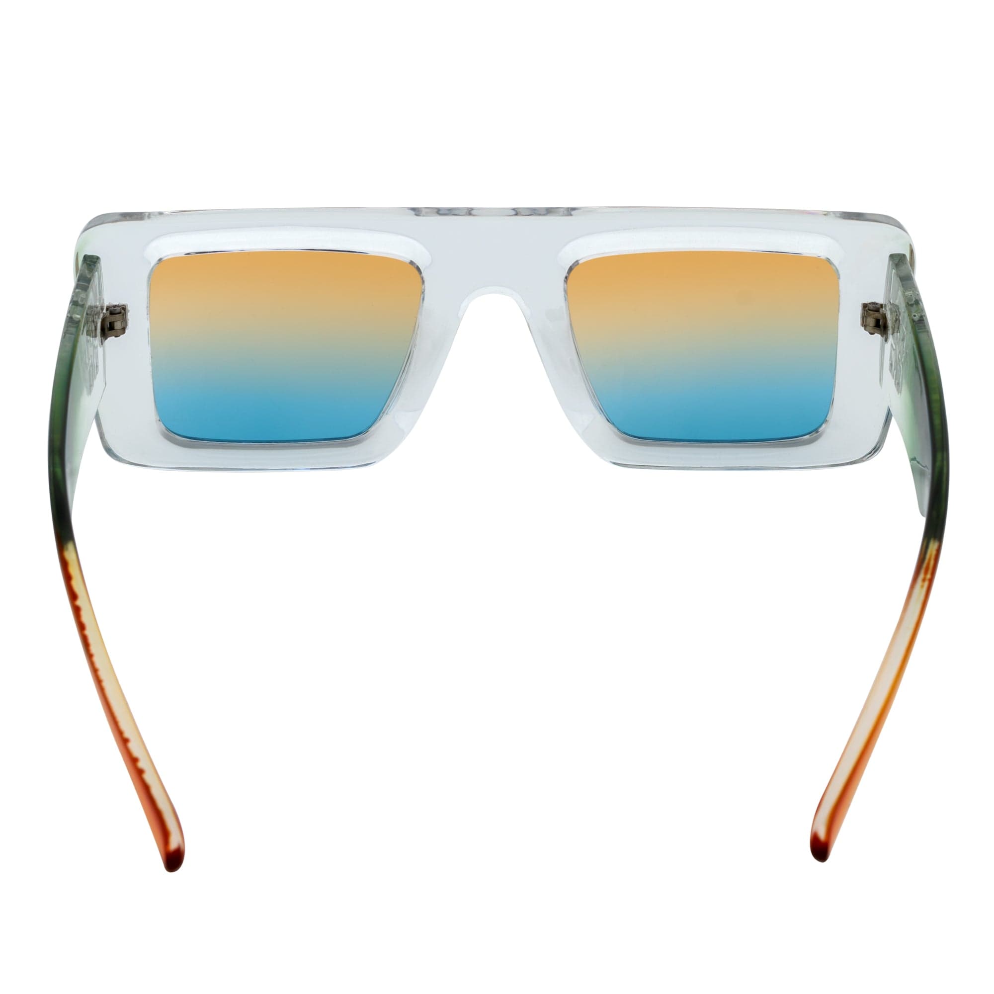 OFFSET - Two-Tone 90s Retro Thick Rectangle Sunglasses Clear-Green Amber Blue