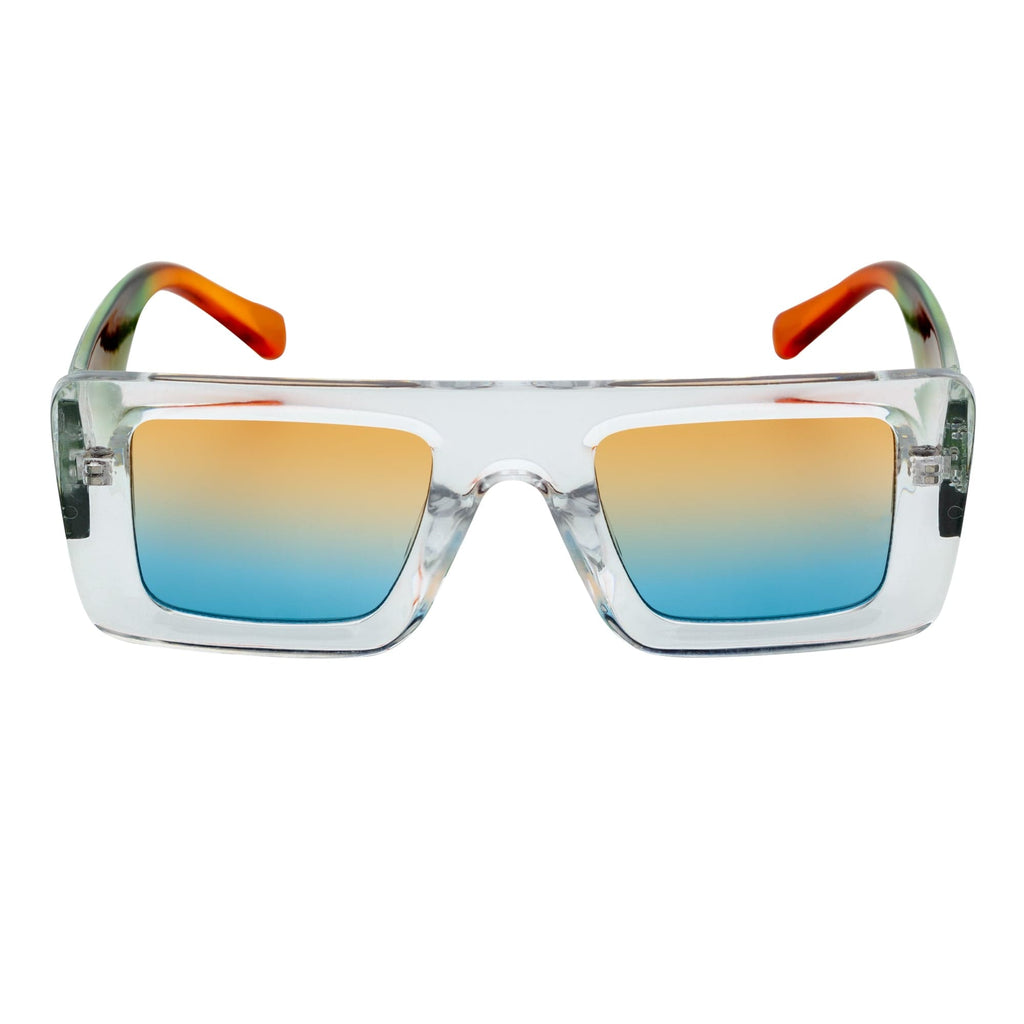 OFFSET - Two-Tone 90s Retro Thick Rectangle Sunglasses Clear-Green Amber Blue