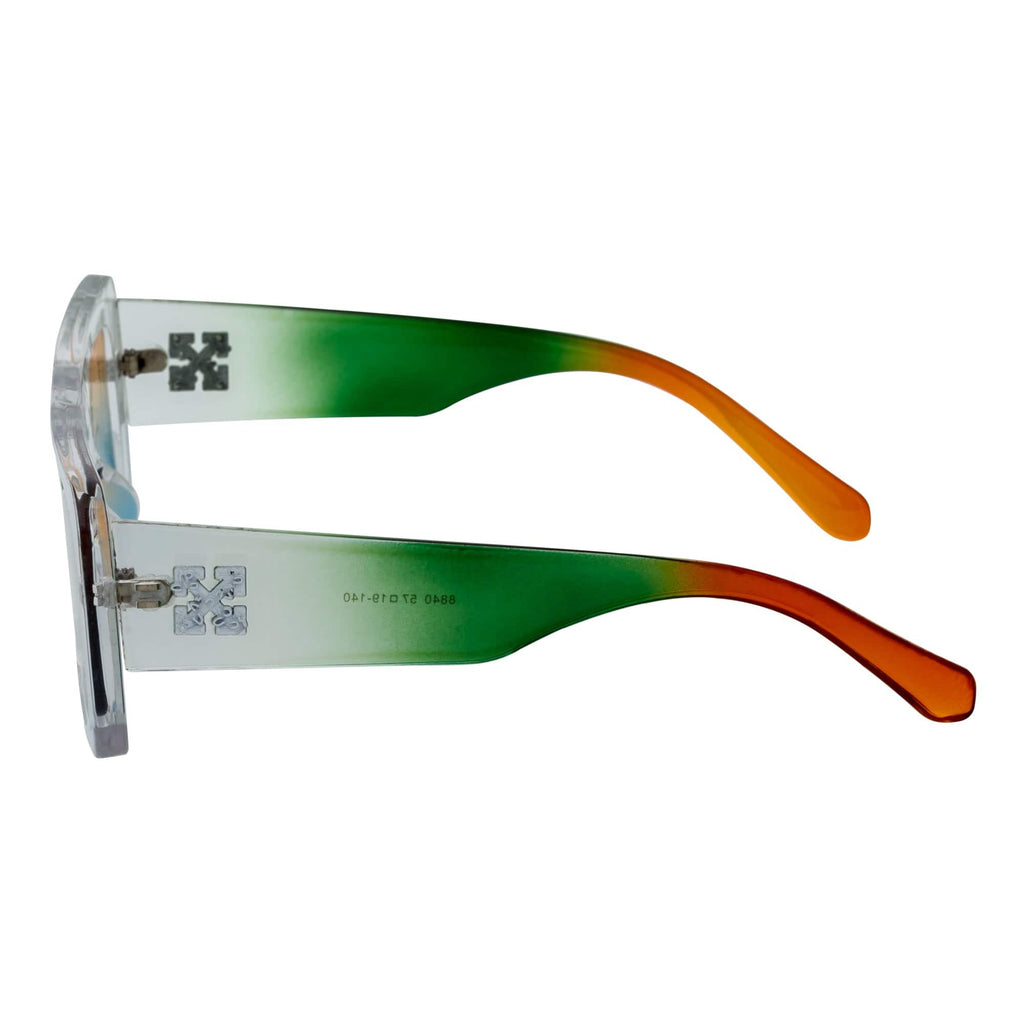 OFFSET - Two-Tone 90s Retro Thick Rectangle Sunglasses Clear-Green Amber Blue