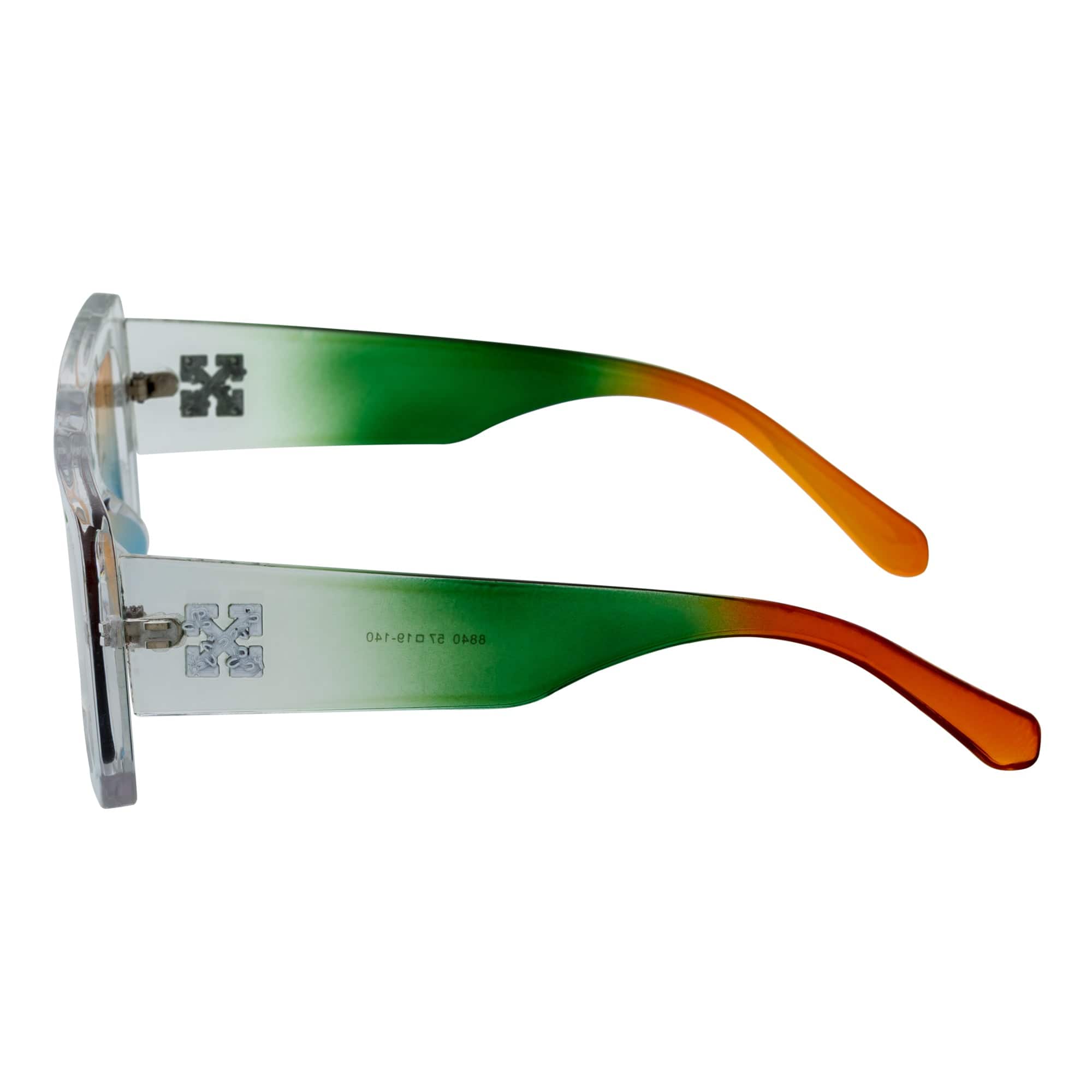 OFFSET - Two-Tone 90s Retro Thick Rectangle Sunglasses Clear-Green Amber Blue