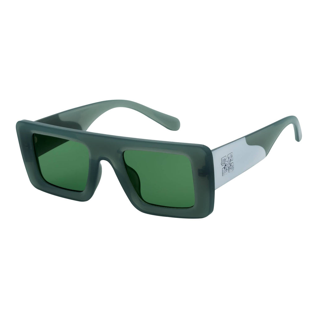 OFFSET - Two-Tone 90s Retro Thick Rectangle Sunglasses Green-White Green Tint