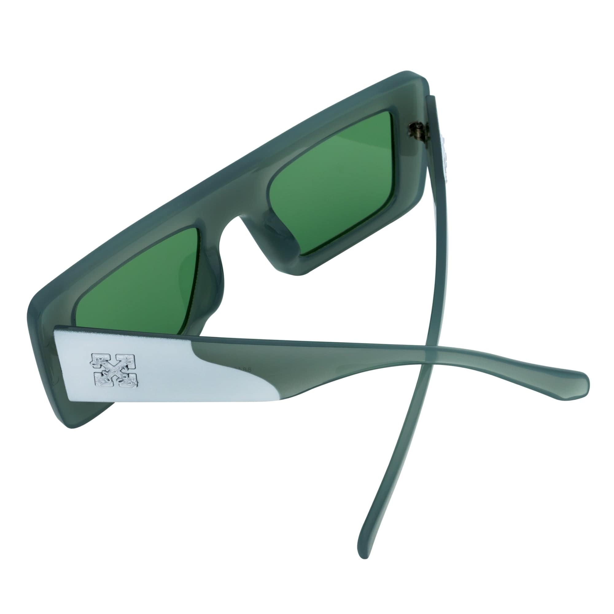 OFFSET - Two-Tone 90s Retro Thick Rectangle Sunglasses Green-White Green Tint