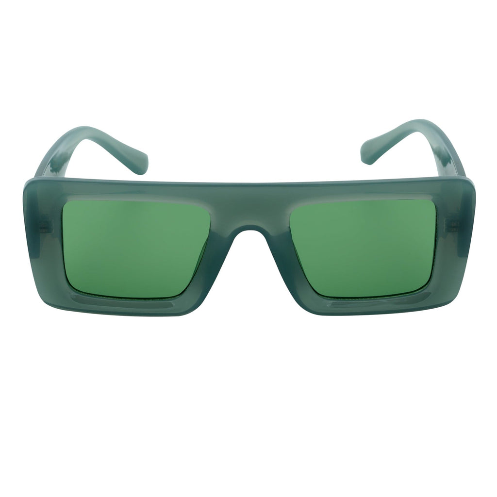 OFFSET - Two-Tone 90s Retro Thick Rectangle Sunglasses Green-White Green Tint