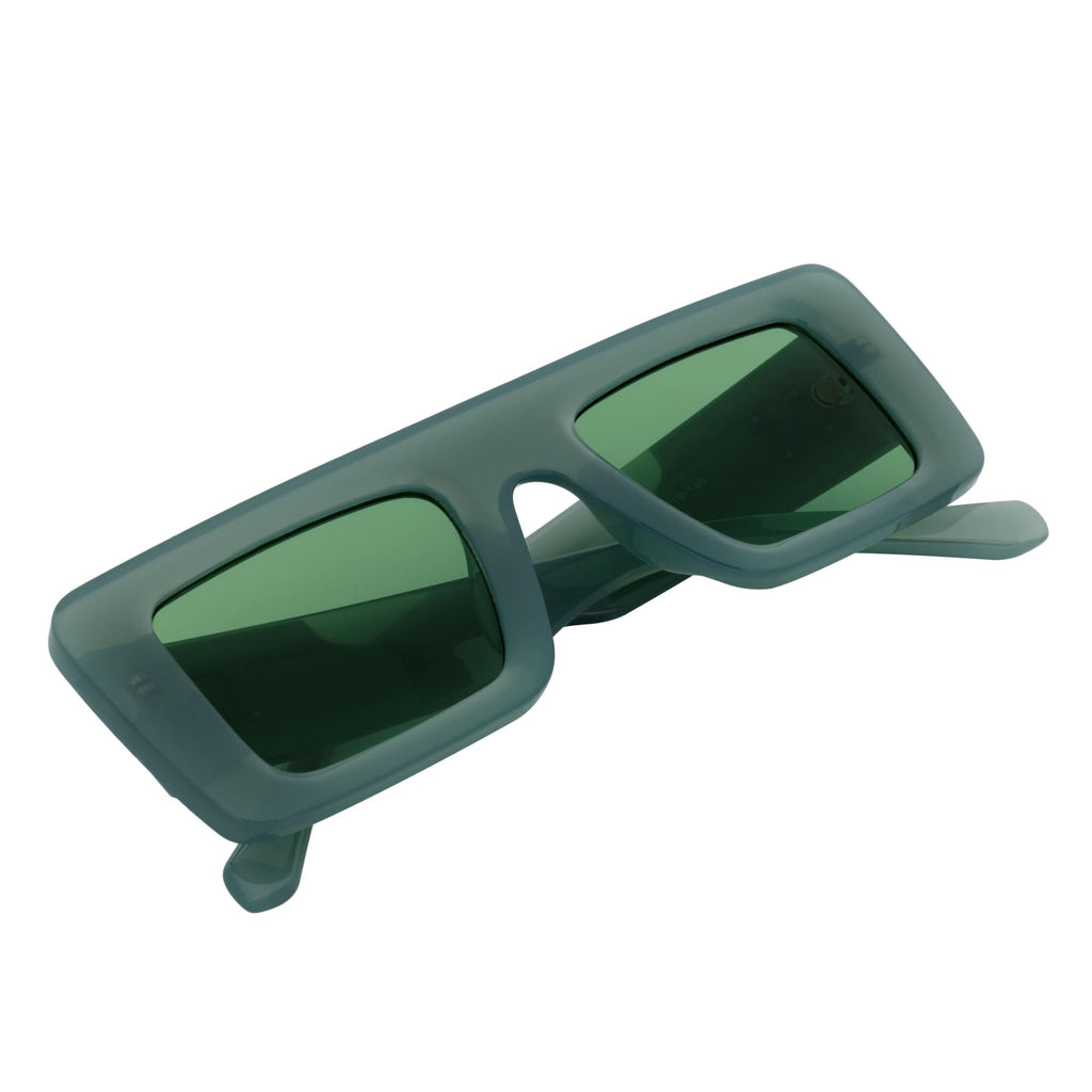 OFFSET - Two-Tone 90s Retro Thick Rectangle Sunglasses Green-White Green Tint