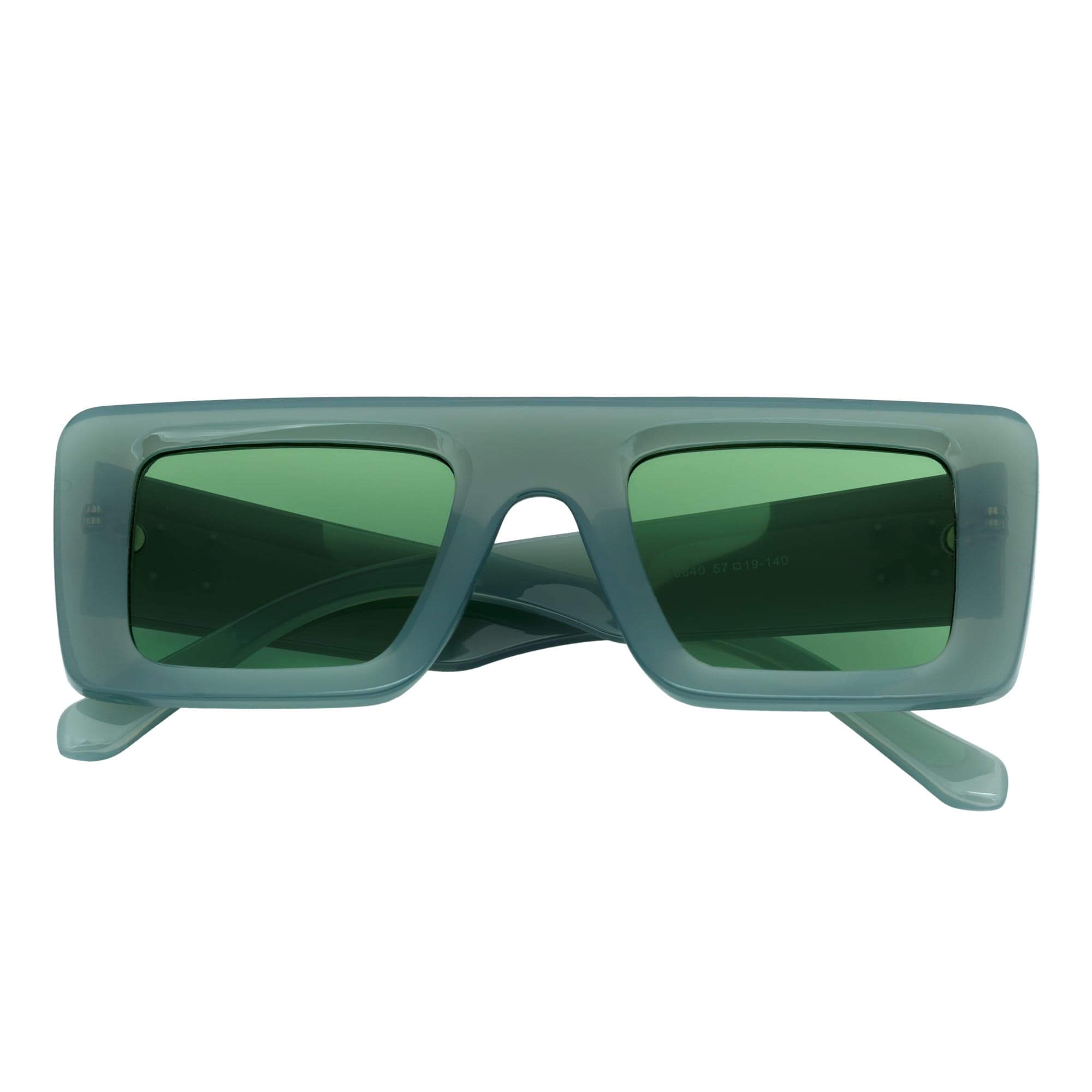 OFFSET - Two-Tone 90s Retro Thick Rectangle Sunglasses Green-White Green Tint