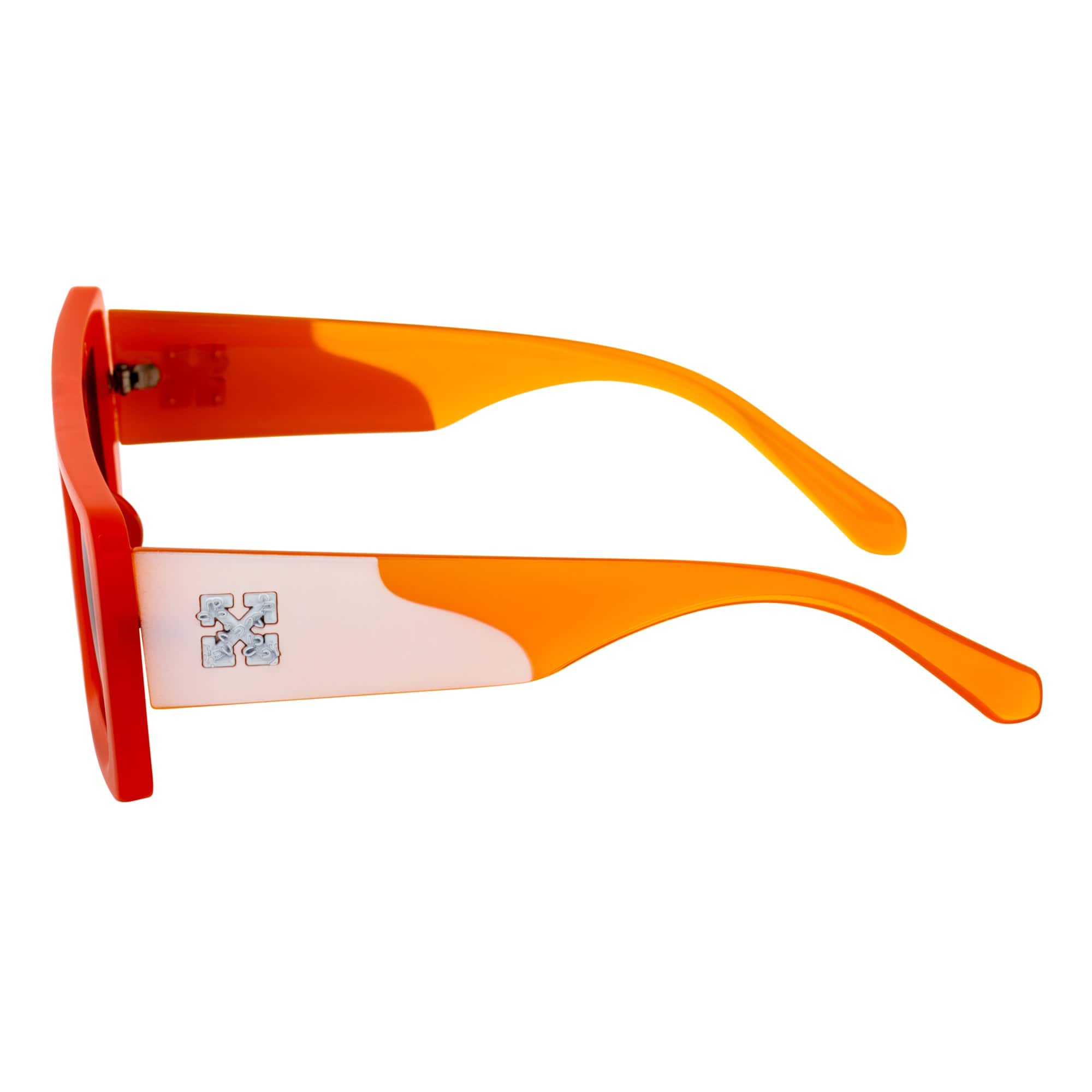OFFSET - Two-Tone 90s Retro Thick Rectangle Sunglasses Orange-White Smoke Tint