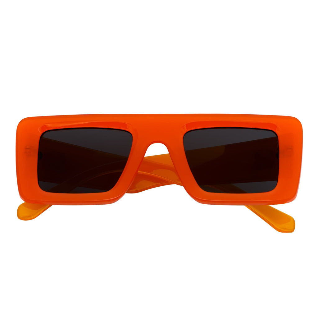 OFFSET - Two-Tone 90s Retro Thick Rectangle Sunglasses Orange-White Smoke Tint