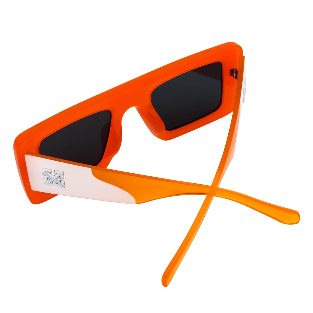 OFFSET - Two-Tone 90s Retro Thick Rectangle Sunglasses Orange-White Smoke Tint