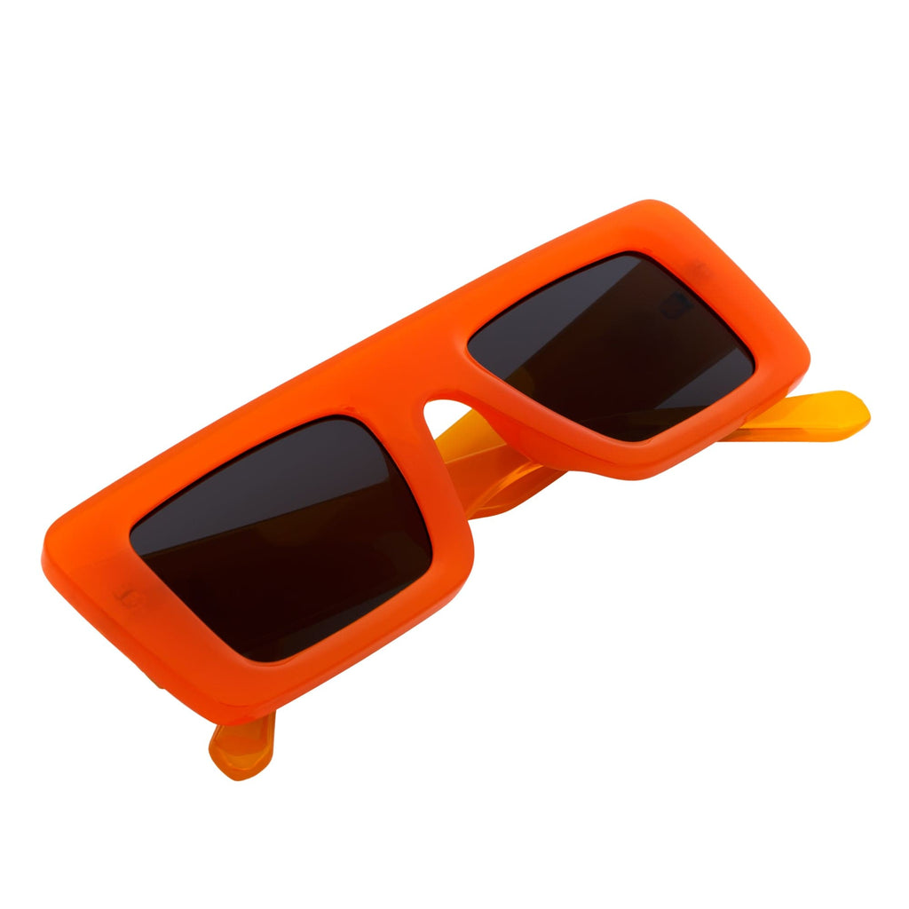 OFFSET - Two-Tone 90s Retro Thick Rectangle Sunglasses Orange-White Smoke Tint