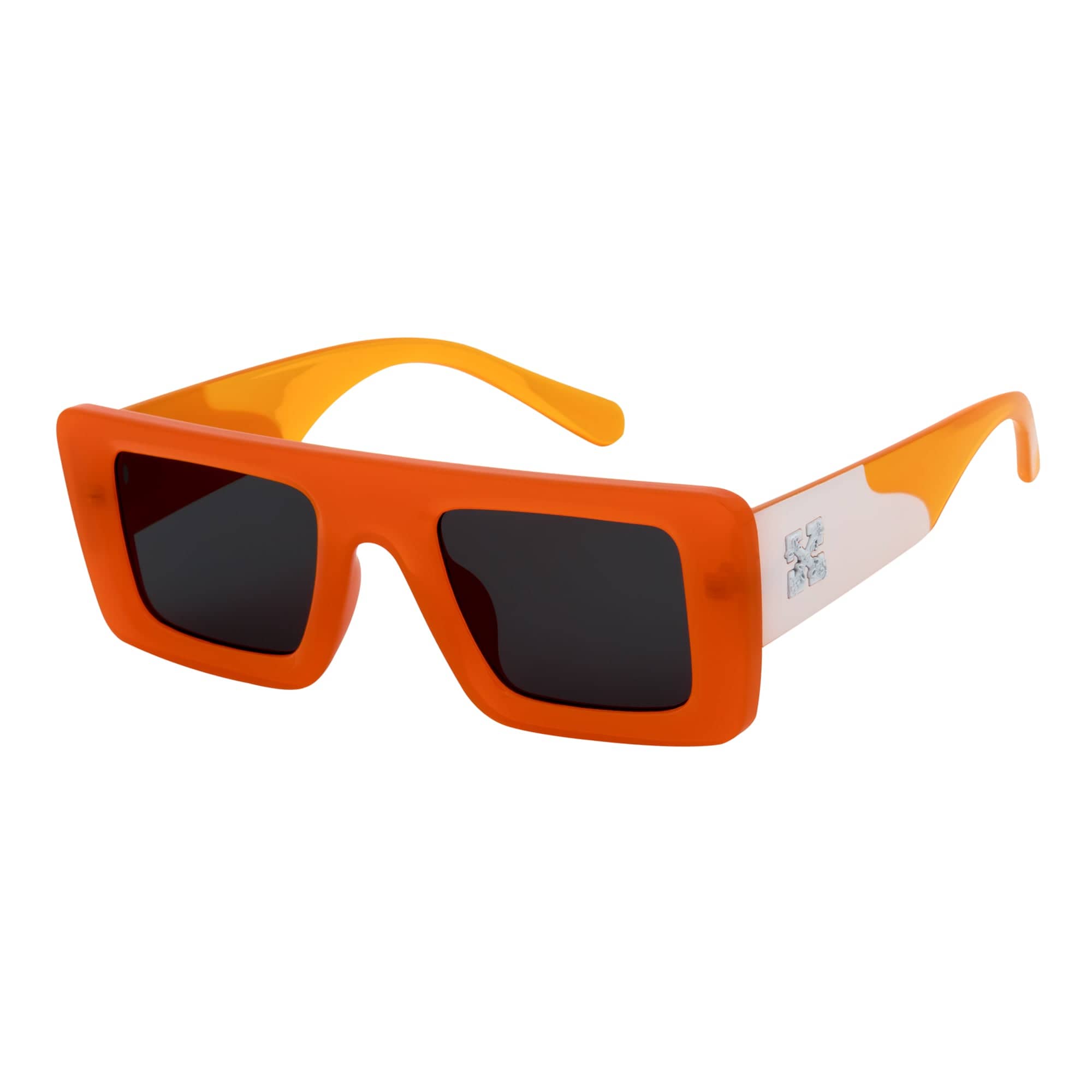 OFFSET - Two-Tone 90s Retro Thick Rectangle Sunglasses Orange-White Smoke Tint