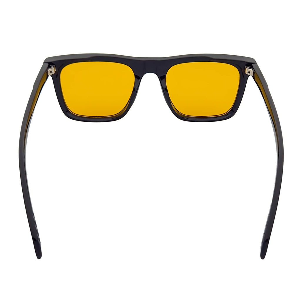 OXFORD - Square Horn Rimmed Sunglasses Metal Accent Black Yellow Tint