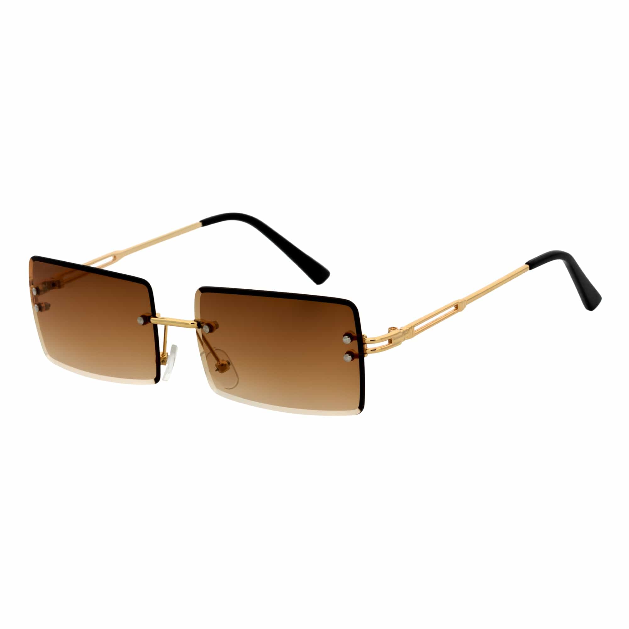 PREMIERE - Luxury 90s Small Metal Rimless Rectangle Sunglasses Gold Amber