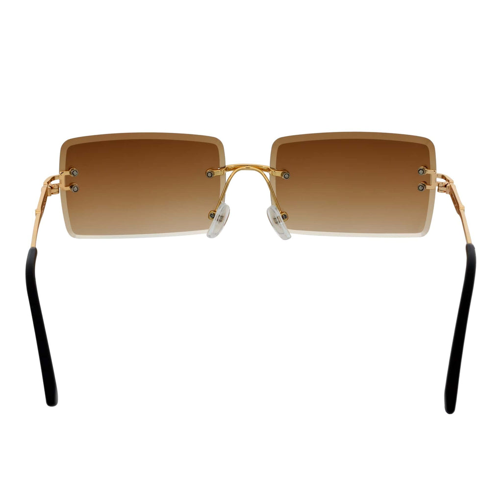 PREMIERE - Luxury 90s Small Metal Rimless Rectangle Sunglasses Gold Amber