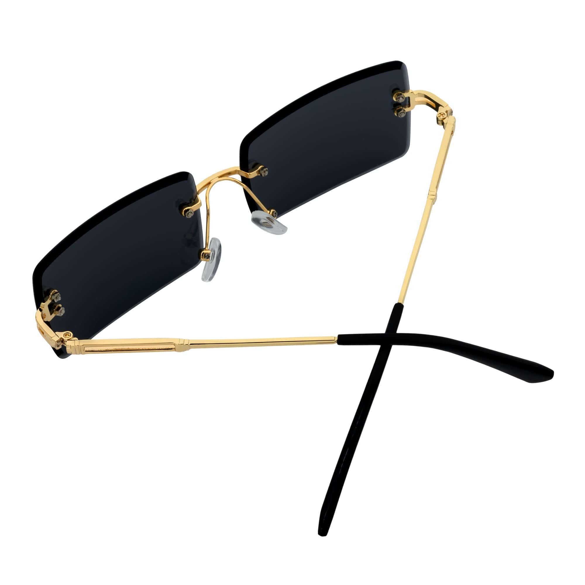 PREMIERE - Luxury 90s Small Metal Rimless Rectangle Sunglasses Gold Smoke Tint