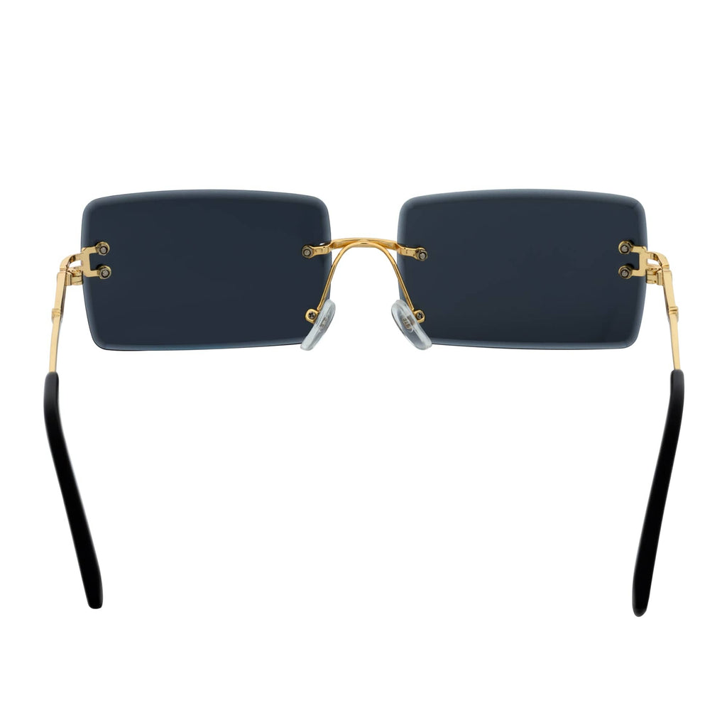 PREMIERE - Luxury 90s Small Metal Rimless Rectangle Sunglasses Gold Smoke Tint
