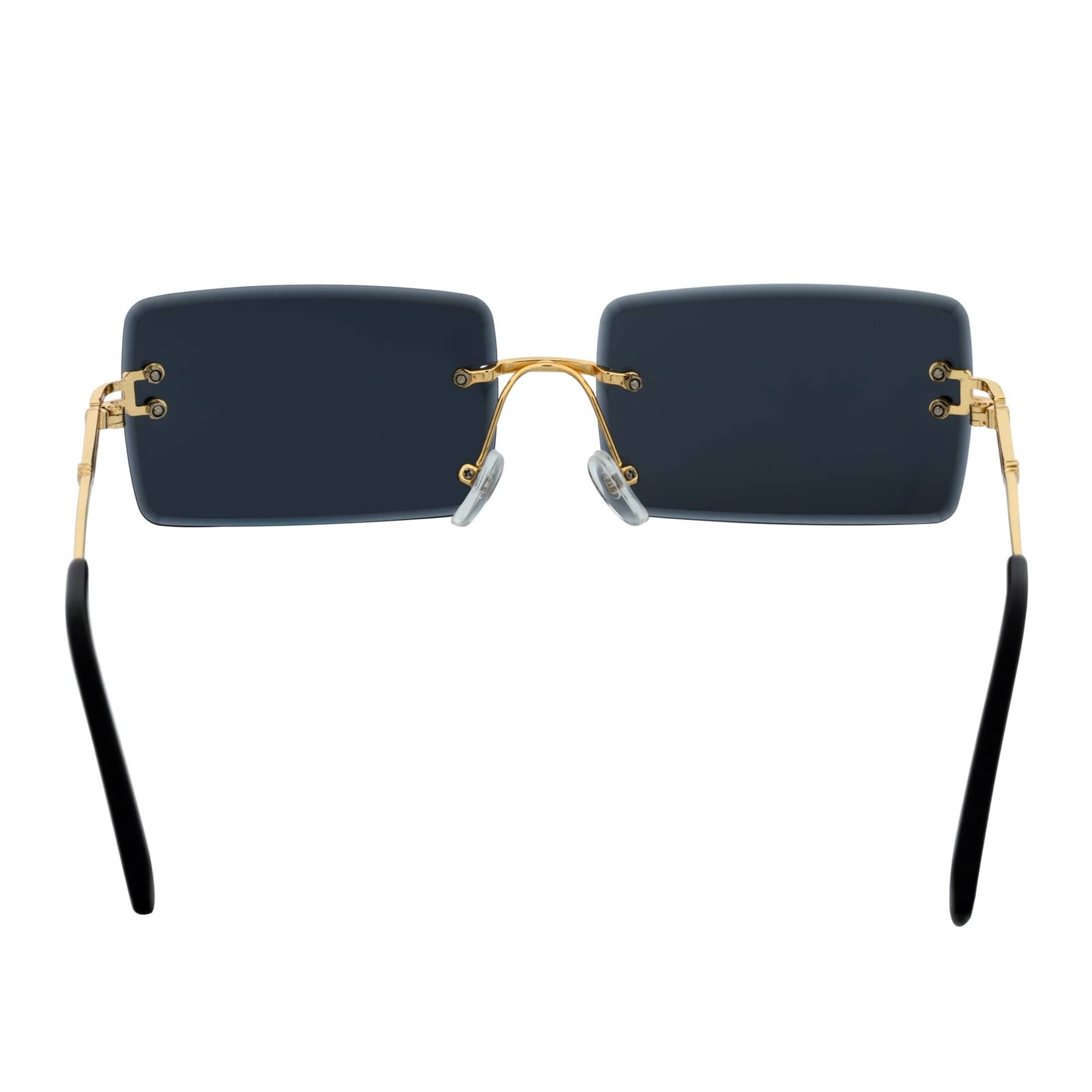 PREMIERE - Luxury 90s Small Metal Rimless Rectangle Sunglasses Gold Smoke Tint