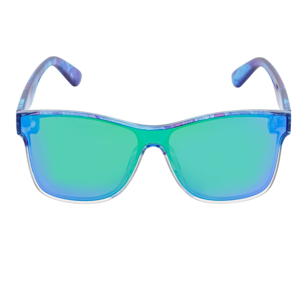 PRIME TIME - Polarized Flat Lens Sunglasses Clear Blue Green Mirror