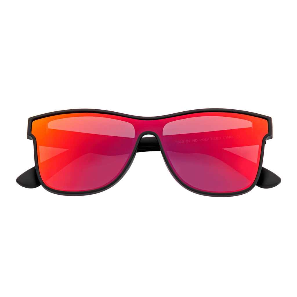 PRIME TIME - Polarized Flat Lens Sunglasses Matte Black Red Mirror