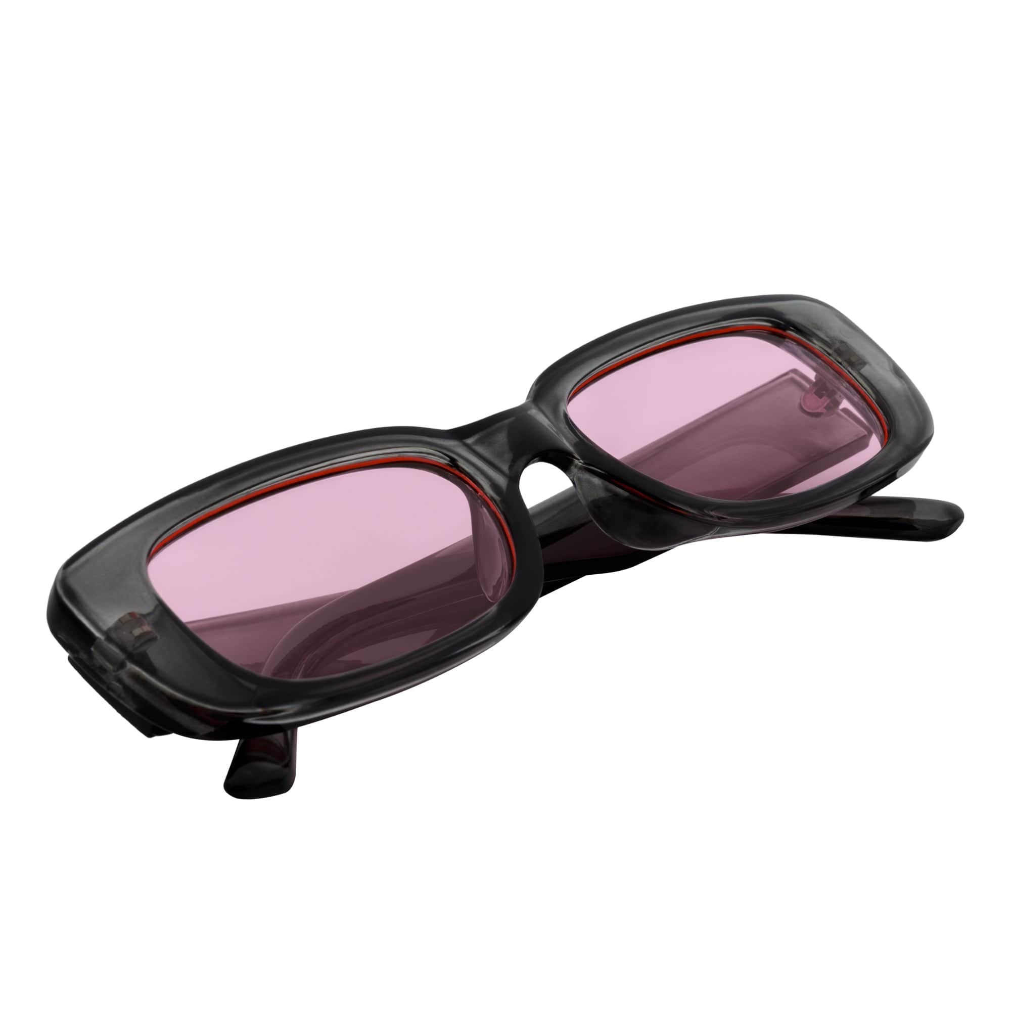 SLIM - Retro 90s Slim Small Rectangle Sunglasses Crystal Clear Pink Tint