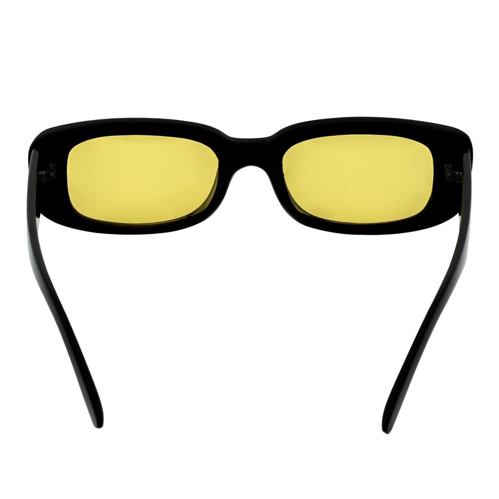 SLIM - Retro 90s Slim Rectangle Sunglasses Black Yellow Night Driving Lens