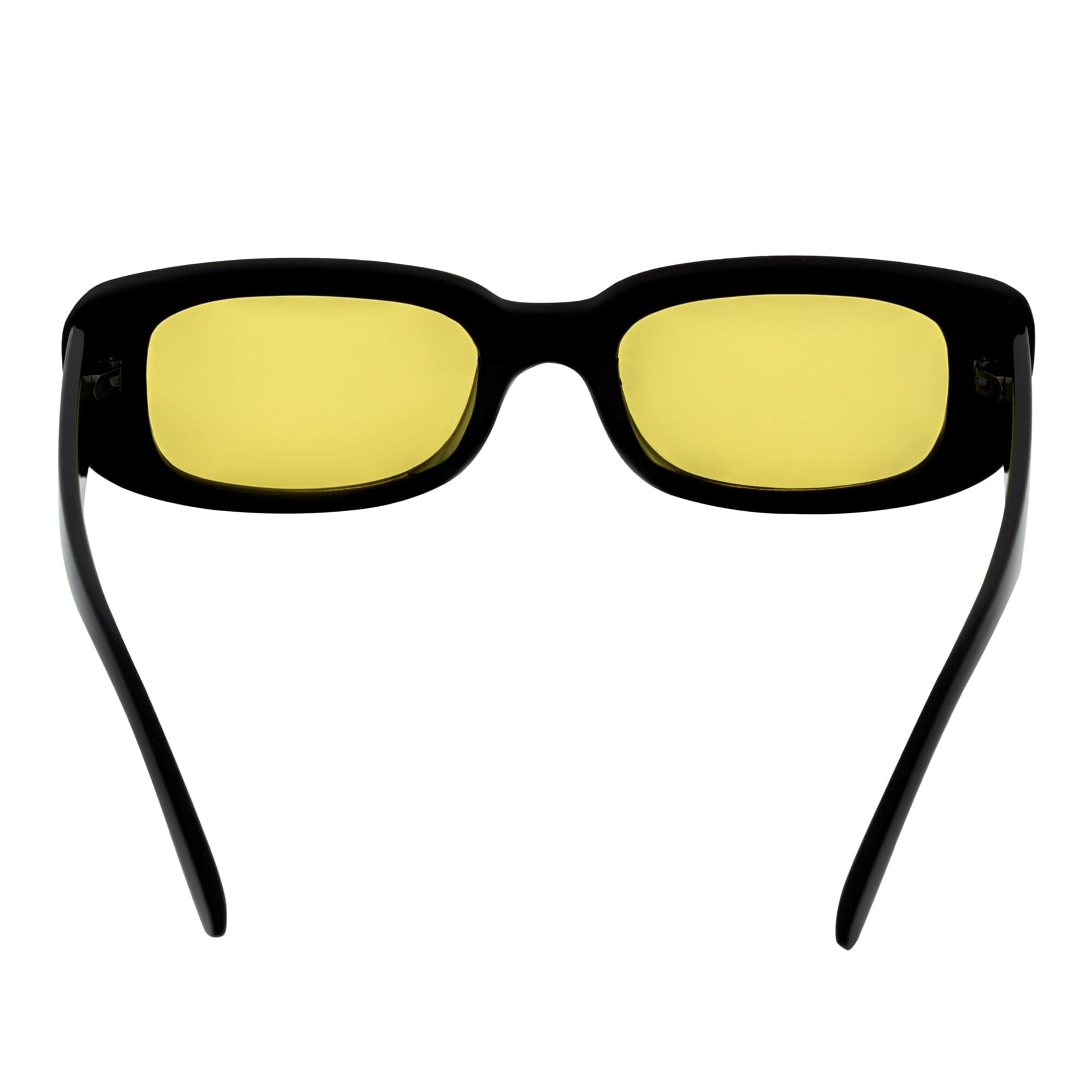 SLIM - Retro 90s Slim Rectangle Sunglasses Black Yellow Night Driving Lens