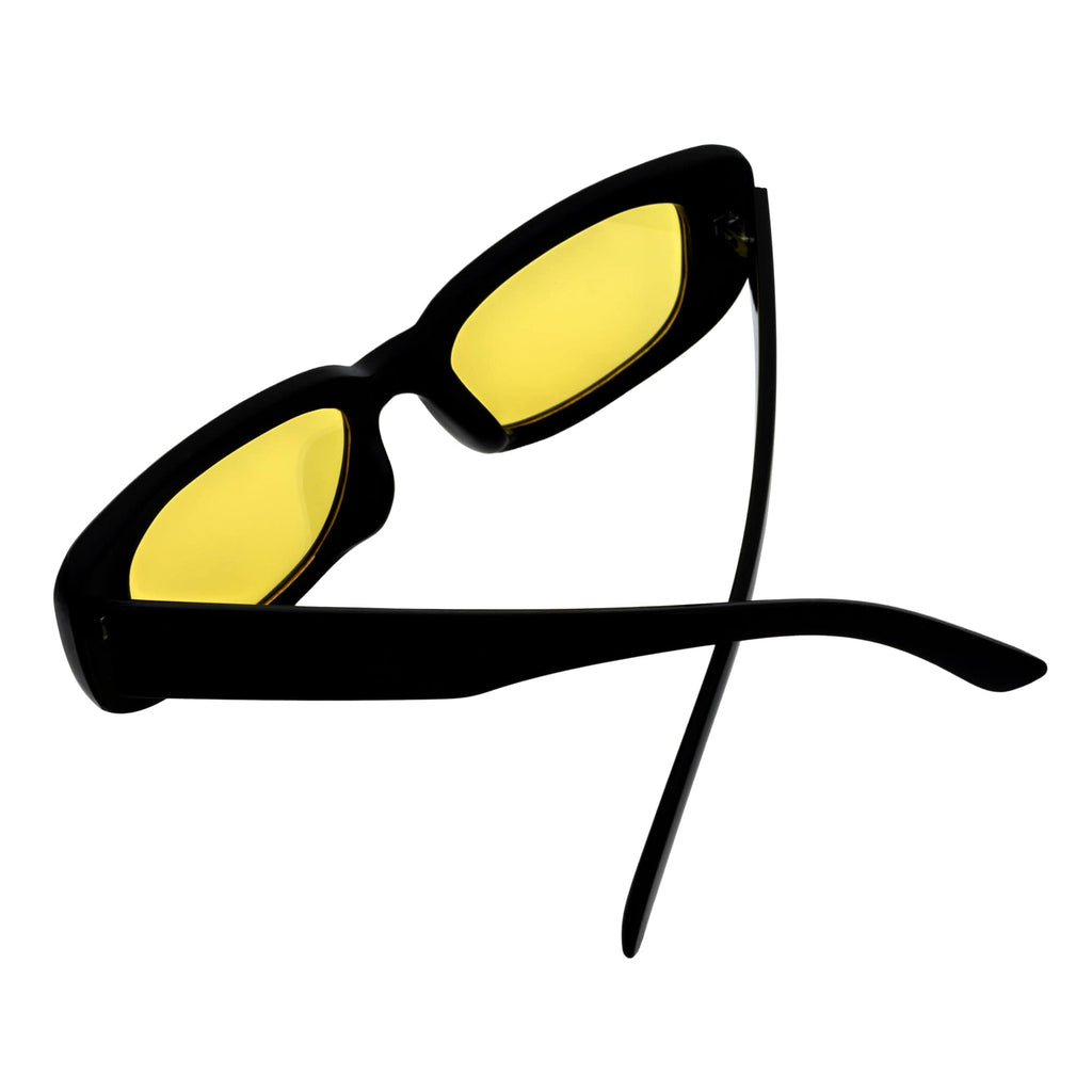 SLIM - Retro 90s Slim Rectangle Sunglasses Black Yellow Night Driving Lens