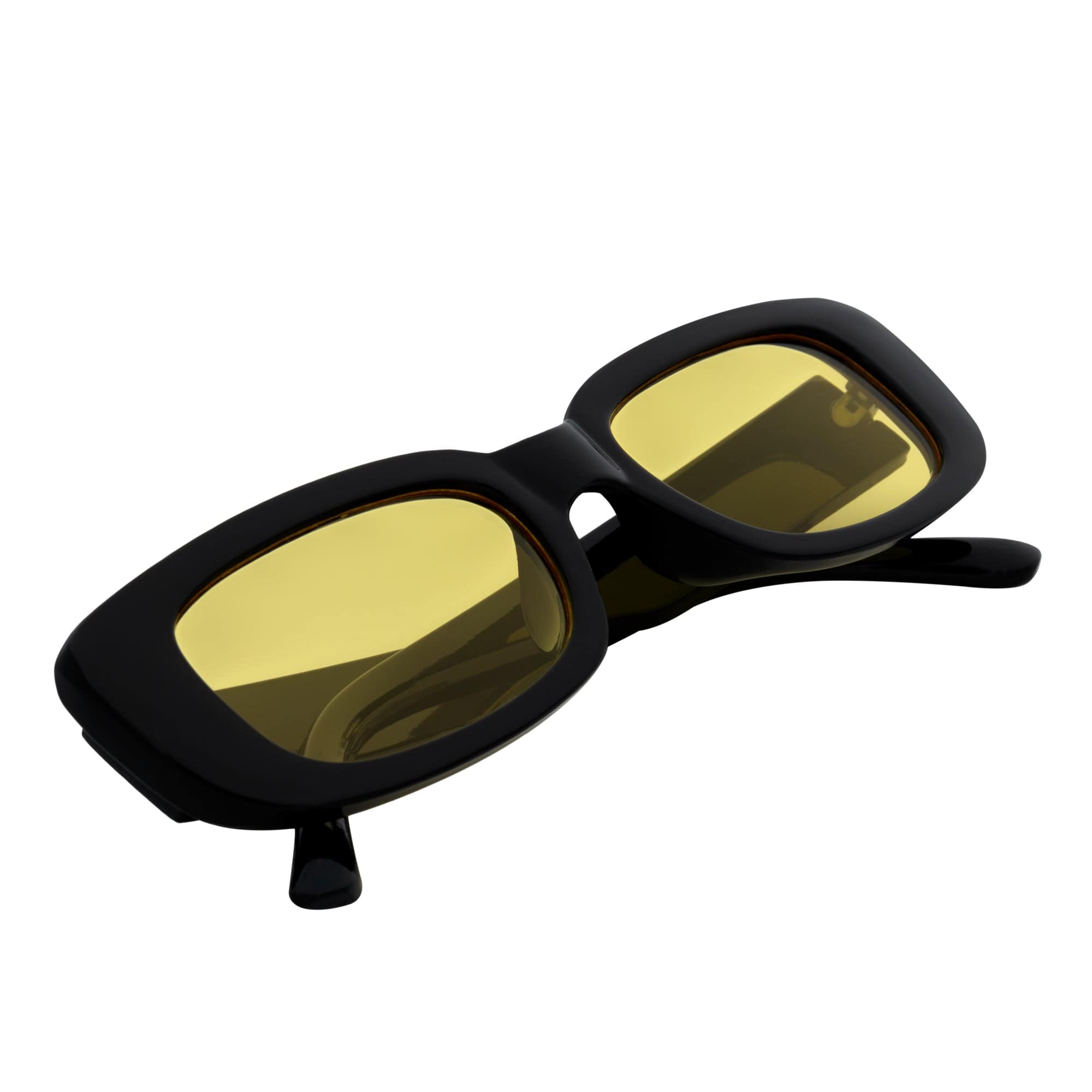 SLIM - Retro 90s Slim Rectangle Sunglasses Black Yellow Night Driving Lens