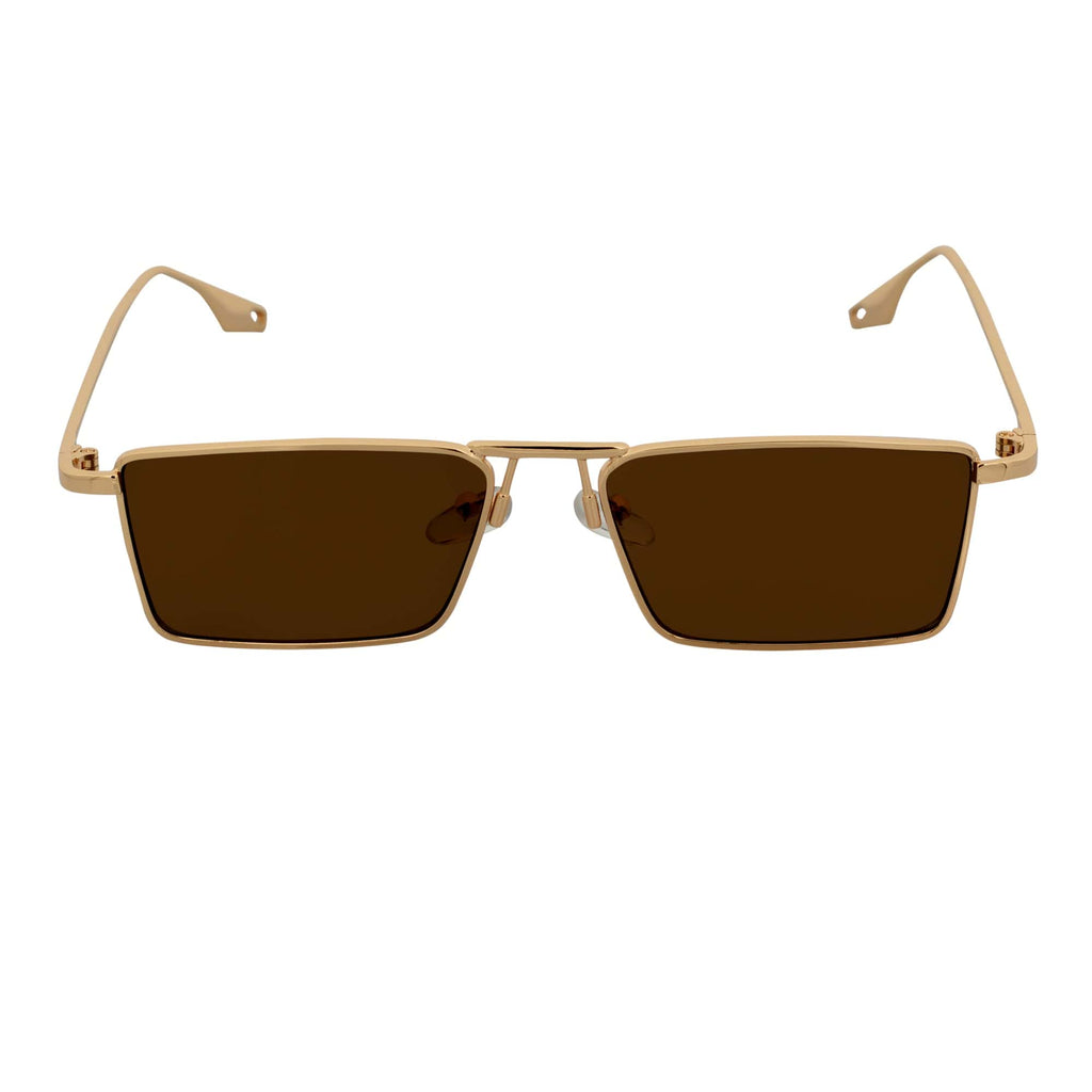 ZUIKO - Small Retro 90s Fashion Metal Rectangle Sunglasses Gold Brown Tint