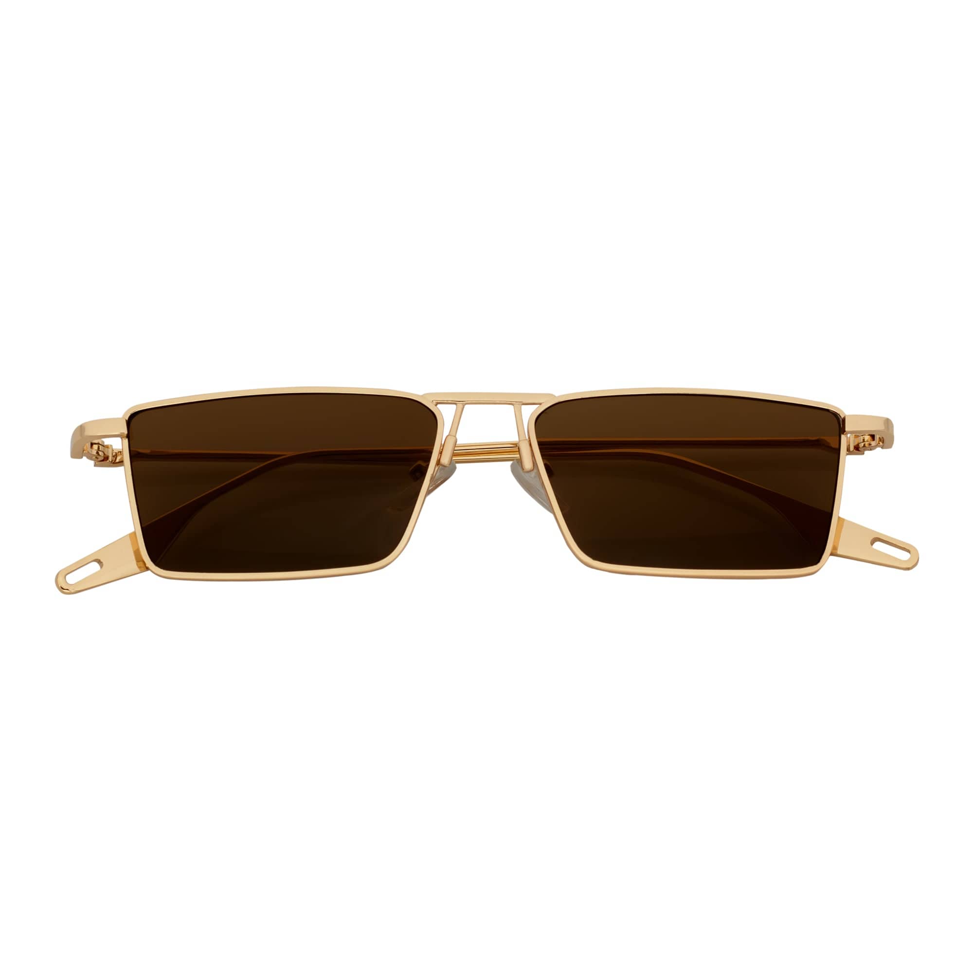 ZUIKO - Small Retro 90s Fashion Metal Rectangle Sunglasses Gold Brown Tint