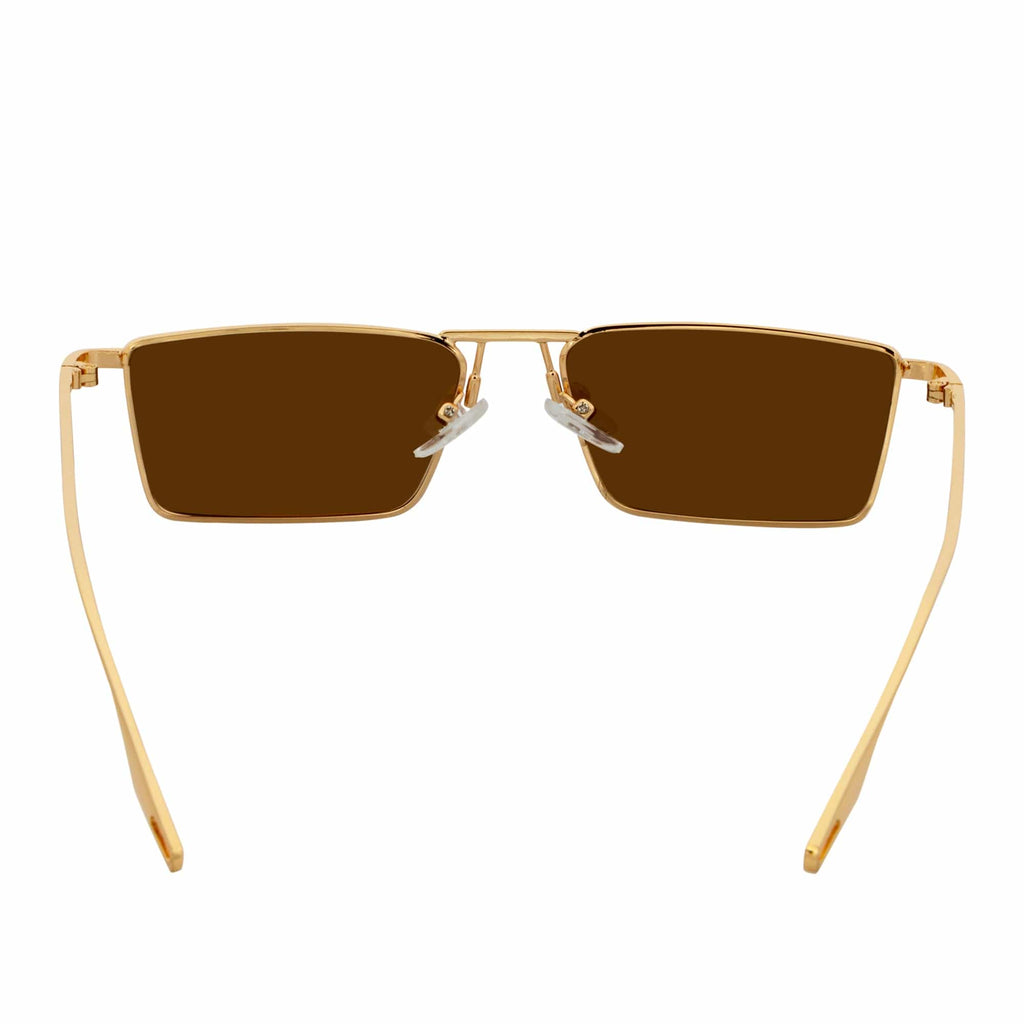 ZUIKO - Small Retro 90s Fashion Metal Rectangle Sunglasses Gold Brown Tint