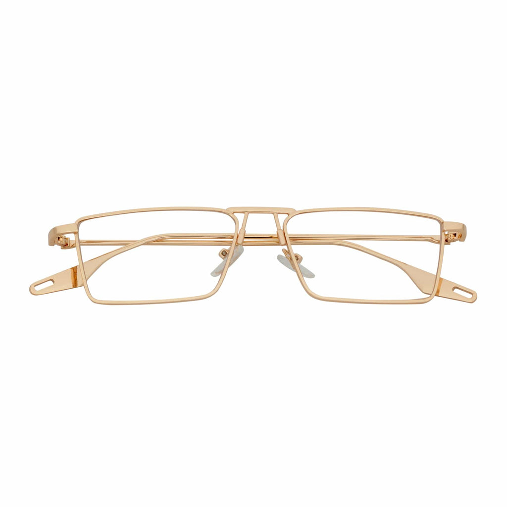 ZUIKO - Small Retro 90s Fashion Metal Rectangle Glasses Gold Clear Blue Light Lens