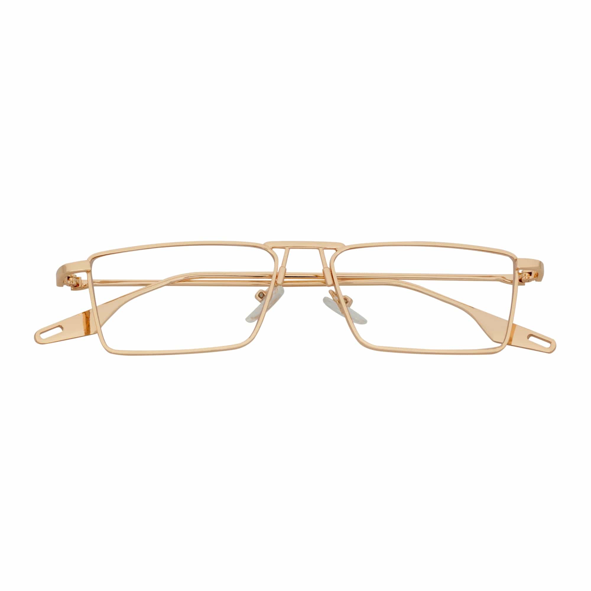 ZUIKO - Small Retro 90s Fashion Metal Rectangle Glasses Gold Clear Blue Light Lens