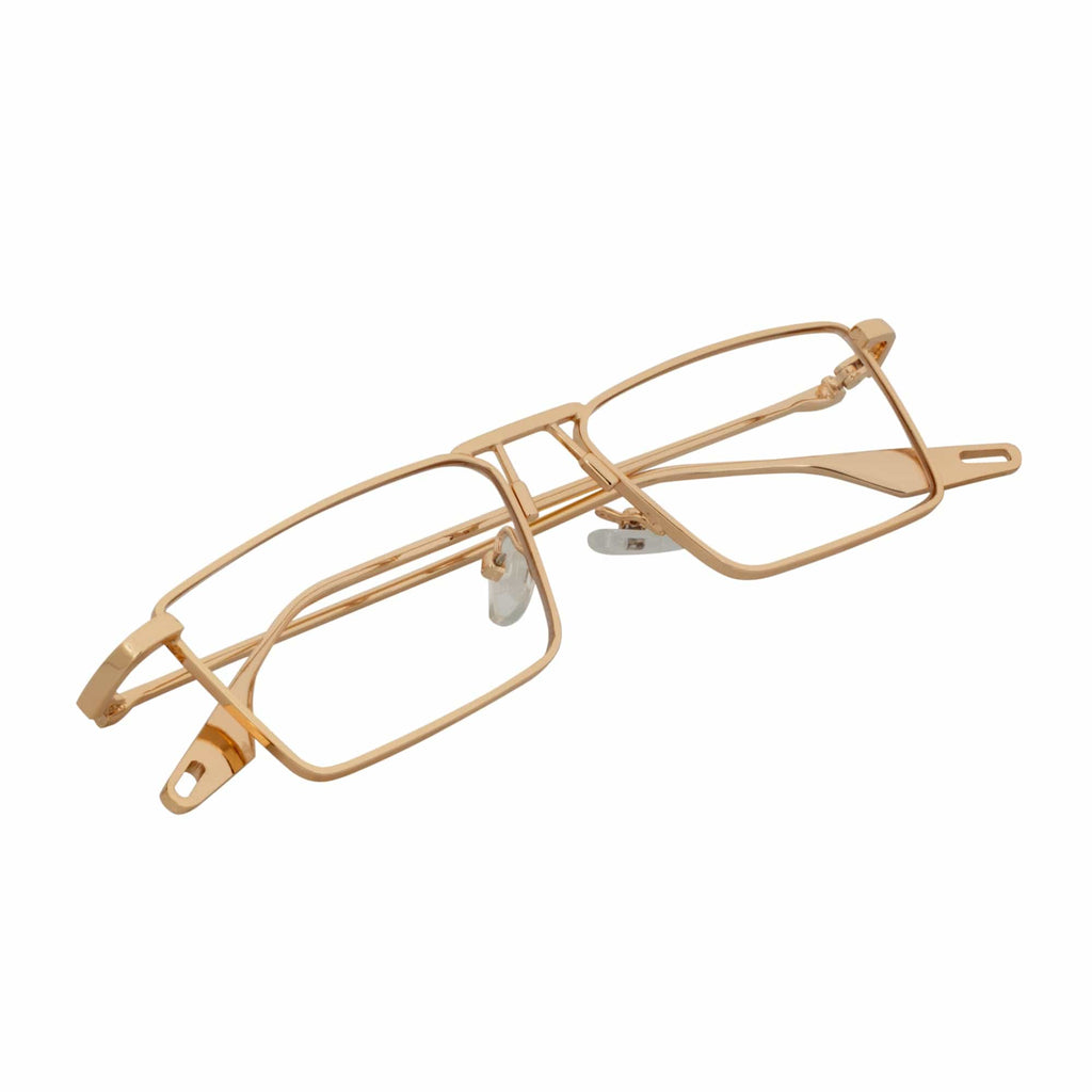ZUIKO - Small Retro 90s Fashion Metal Rectangle Glasses Gold Clear Blue Light Lens