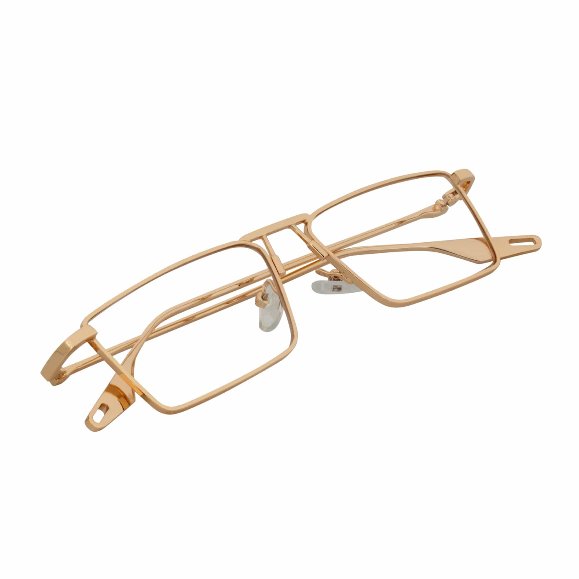 ZUIKO - Small Retro 90s Fashion Metal Rectangle Glasses Gold Clear Blue Light Lens