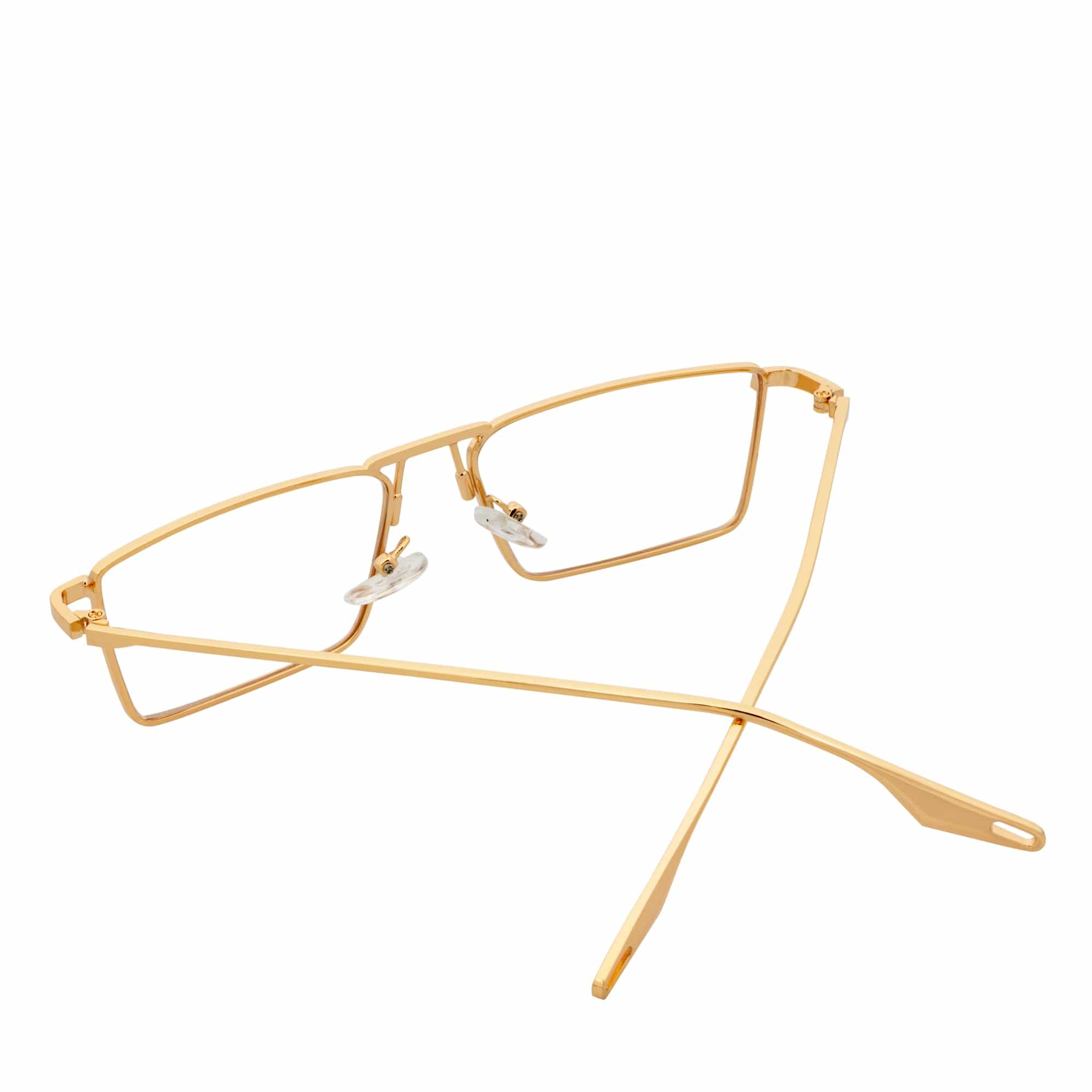 ZUIKO - Small Retro 90s Fashion Metal Rectangle Glasses Gold Clear Blue Light Lens