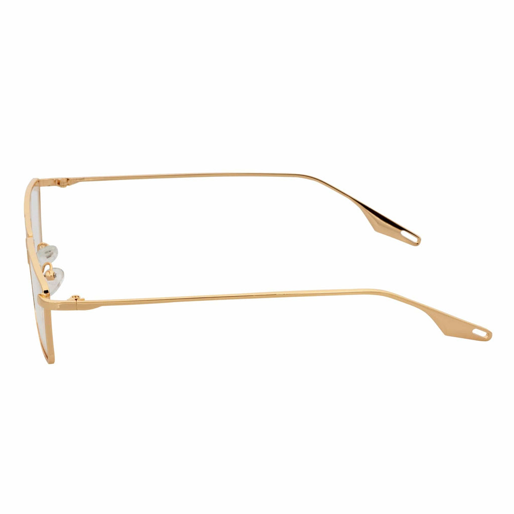 ZUIKO - Small Retro 90s Fashion Metal Rectangle Glasses Gold Clear Blue Light Lens