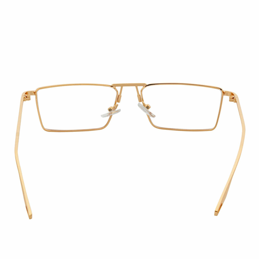 ZUIKO - Small Retro 90s Fashion Metal Rectangle Glasses Gold Clear Blue Light Lens