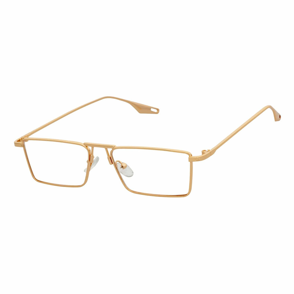 ZUIKO - Small Retro 90s Fashion Metal Rectangle Glasses Gold Clear Blue Light Lens