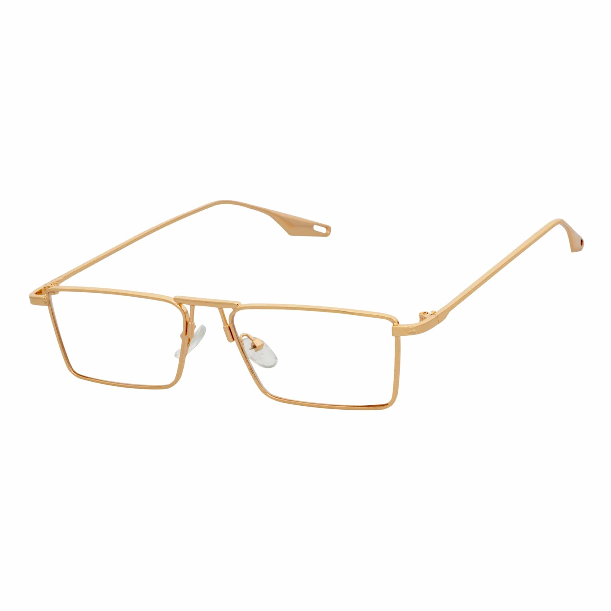 ZUIKO - Small Retro 90s Fashion Metal Rectangle Glasses Gold Clear Blue Light Lens
