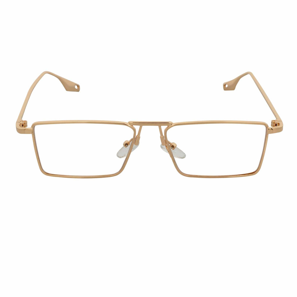 ZUIKO - Small Retro 90s Fashion Metal Rectangle Glasses Gold Clear Blue Light Lens