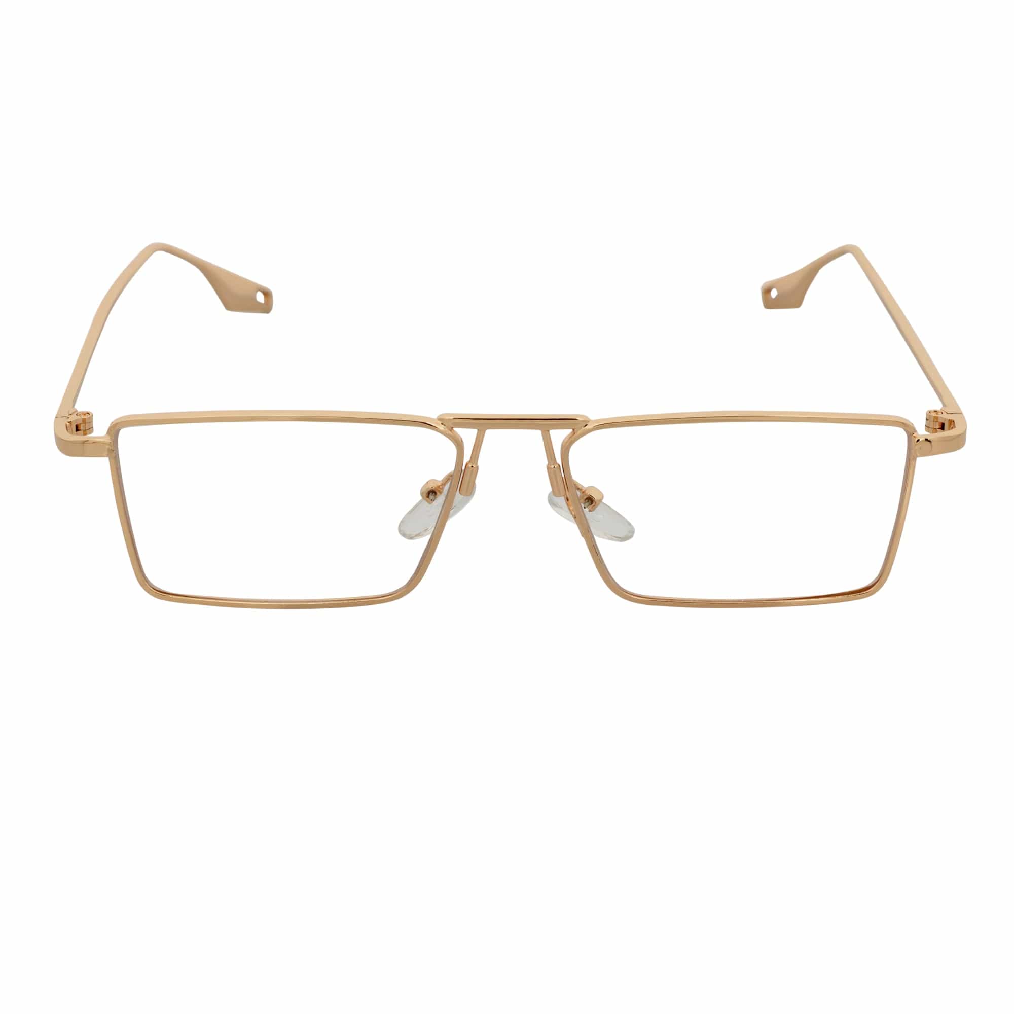 ZUIKO - Small Retro 90s Fashion Metal Rectangle Glasses Gold Clear Blue Light Lens
