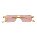 ZUIKO - Small Retro 90s Fashion Metal Rectangle Sunglasses Gold Pink Tint